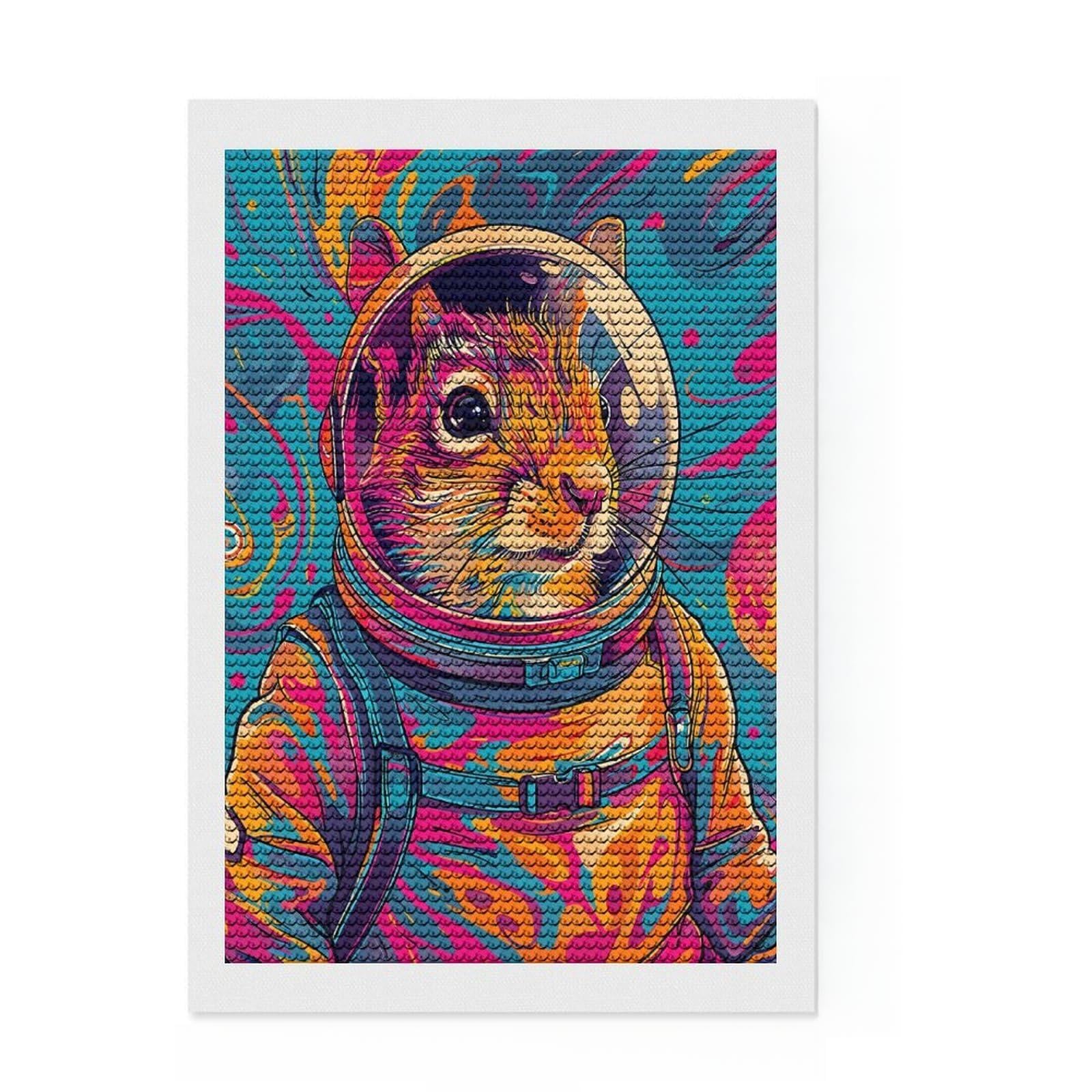 Junmoney Astronaut Squirrel Space Diamond Art Canvas 8"x12", for Women, Sparkling Round Gems, Gift Idea, Boho Decor, Satisfying Creative Project