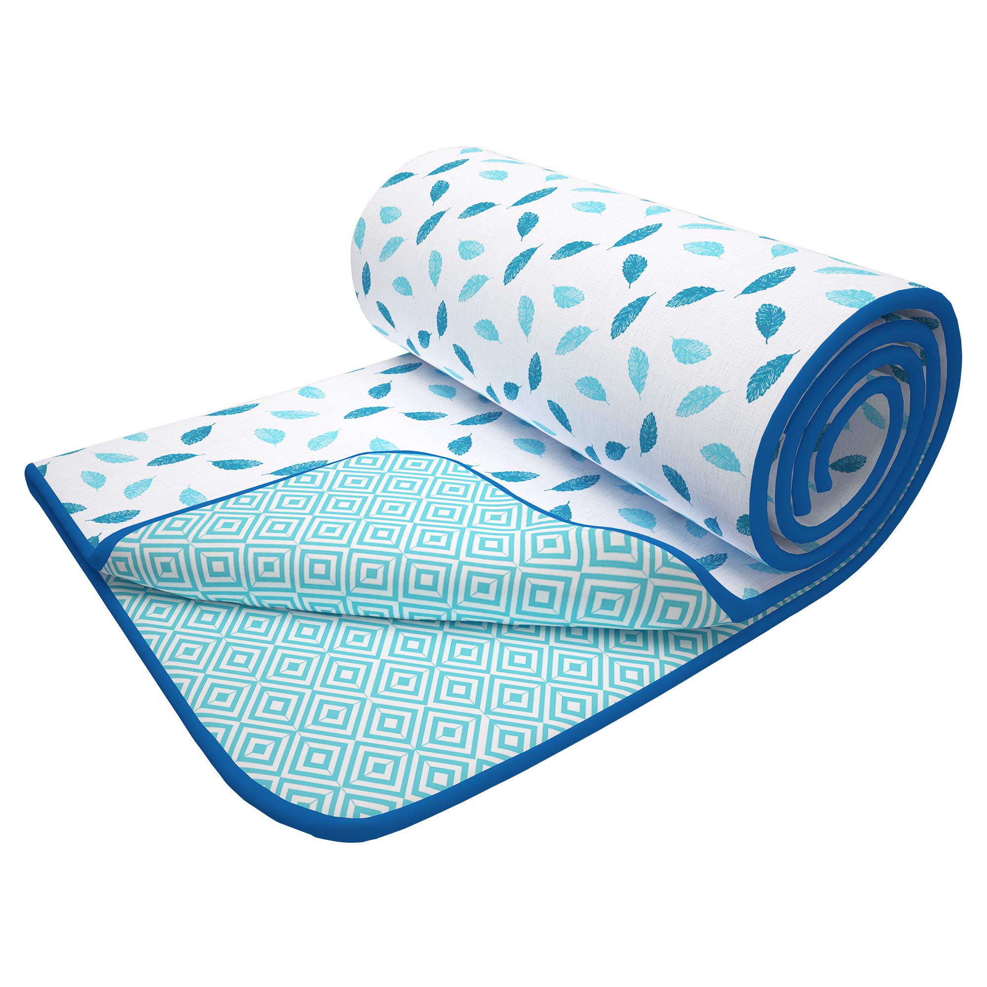 Story@Home Dohar Single Bed 100% Cotton Blankets for Monsoon | 144x 220CM, 150GSM Ac Comforter and Cooling Blankets for Monsoon | White & Blue Leaf Pattern Duvet Reversible Quilt All-Season Blanket