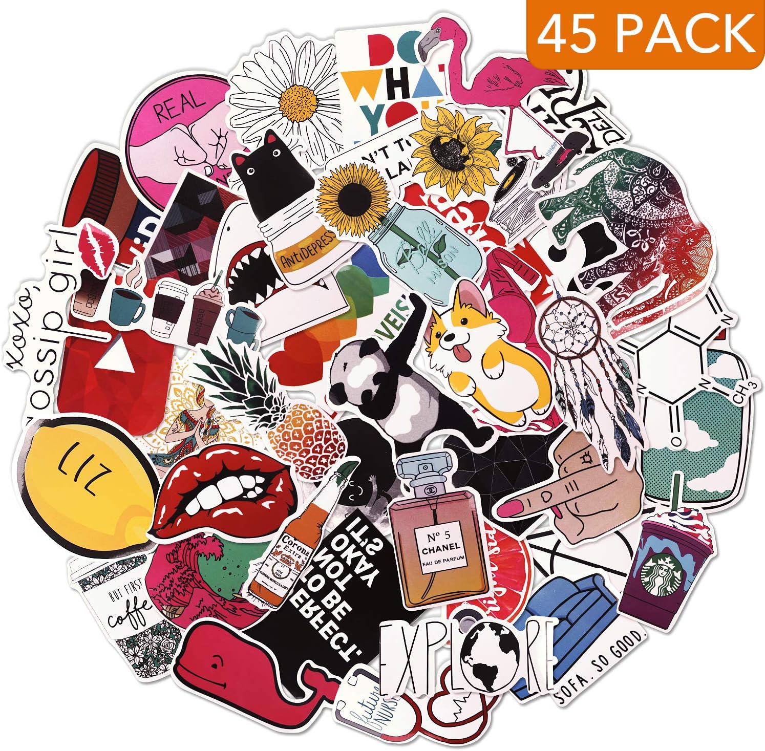 45 Pcs Cute Laptop Stickers for Girls, ANBET Car Stickers Cartoon Waterproof Vinyl Stickers for Luggage Guitar Notebook Car Skateboard Bicycle
