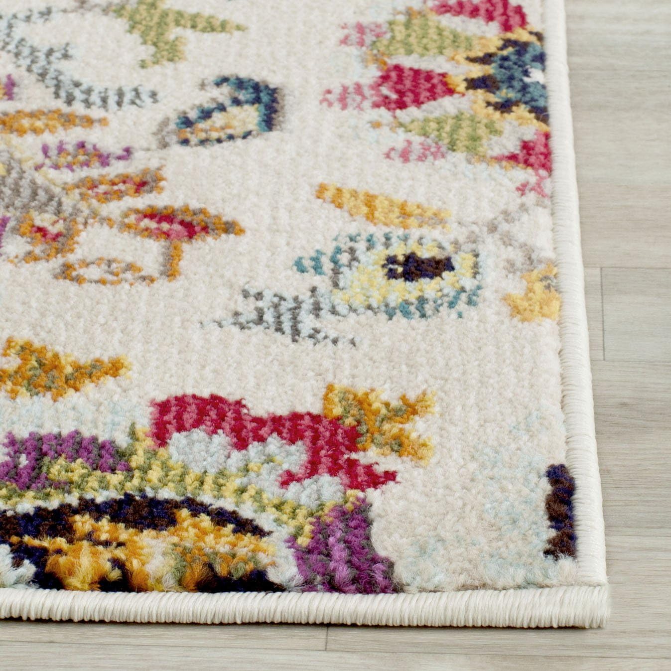 SAFAVIEH Monaco Collection 9' x 12' IvoryMulti MNC229A Boho Floral Non-Shedding Living Room Bedroom Dining Home Office Area Rug
