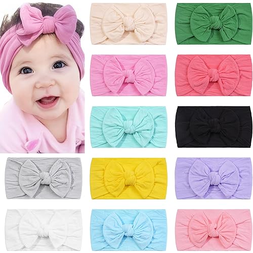 CÉLLOT Super Stretchy Soft Knot Headbands with Hair Bows Head Wrap Hair Accessories For Newborn Baby Girls Infant Toddlers Kids