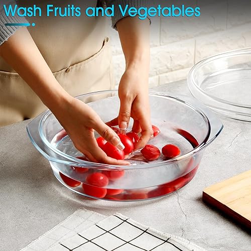 Miniatura 10 de NUTRIUPS Cacerola de vidrio redonda de 4L con tapa de vidrio, vidrio templado, cuencos grandes de vidrio para microondas con tapa de vidrio