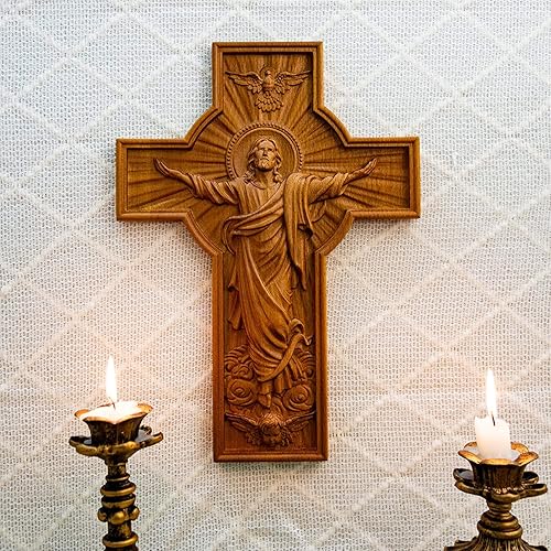 Miniatura 2 de BGCOPPER Cruz de pared de crucifijo hecha a mano con gancho, cruz de Jesús INRI, decoración Wll para iglesia, hogar, habitación, regalos de Navidad