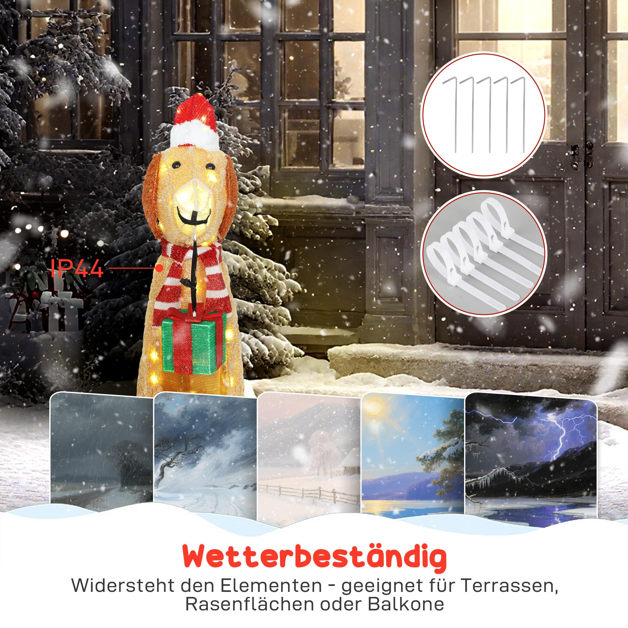 Outsunny Weihnachtsdekoration Beleuchteter Weihnachtswelpe 74 LED Gelb