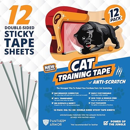Panther Armor Cat Scratch Deterrent Tape – 12-Pack Double Sided Anti Scratching Sticky Tape – 5-Pack XL 16”L 12”W + 5-Pack Large 17”L 10”W + 2-Pack M 17”L 6”W Furniture Protectors – Training Tape