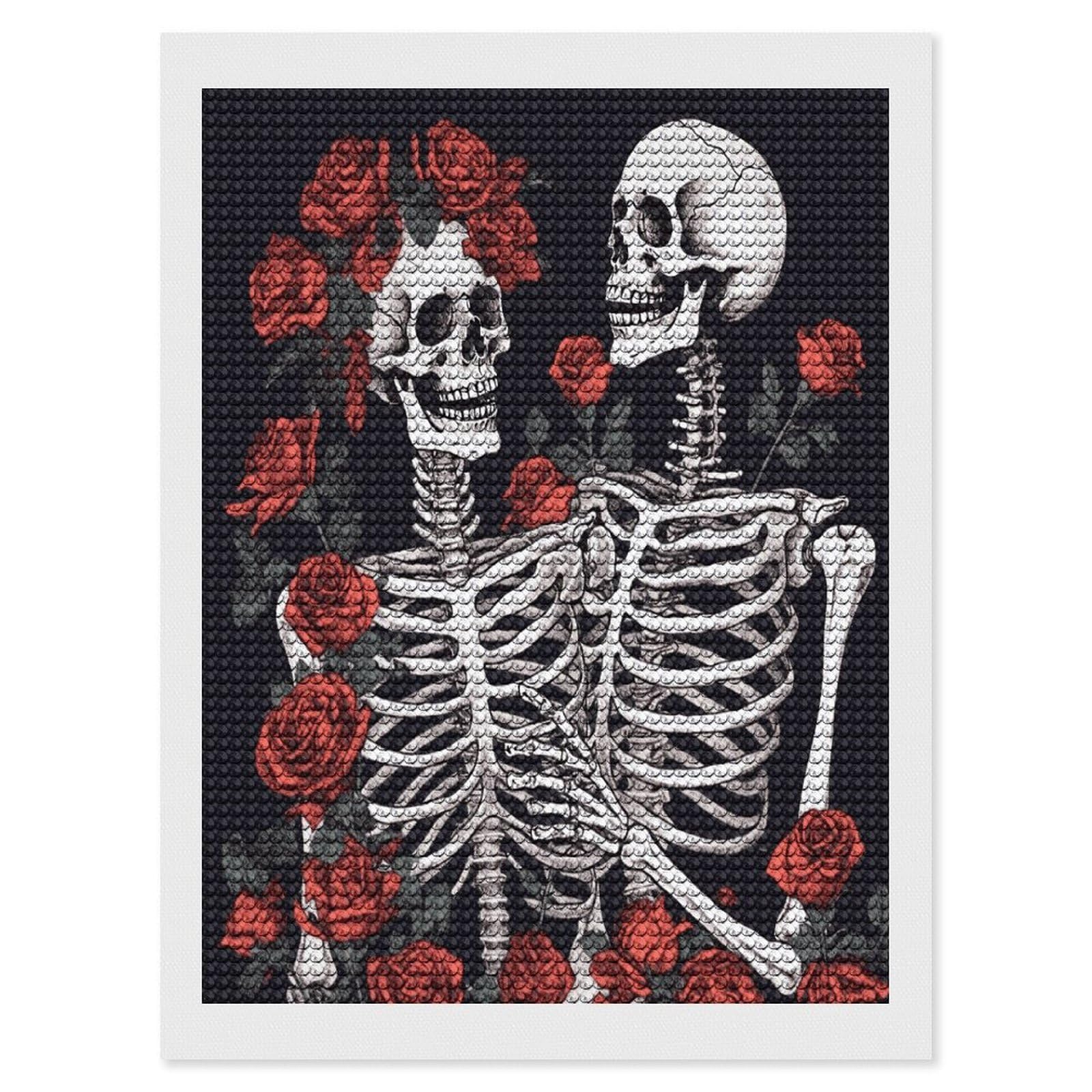LDGSUPH Rose and Skeleton Diamond Painting Kits for Adults Paint with Diamond Pictures Art DIY Full Drill Diamond Dots Painting Personalized Diamond Photo for Home Wall Decor Gift 12"x16"