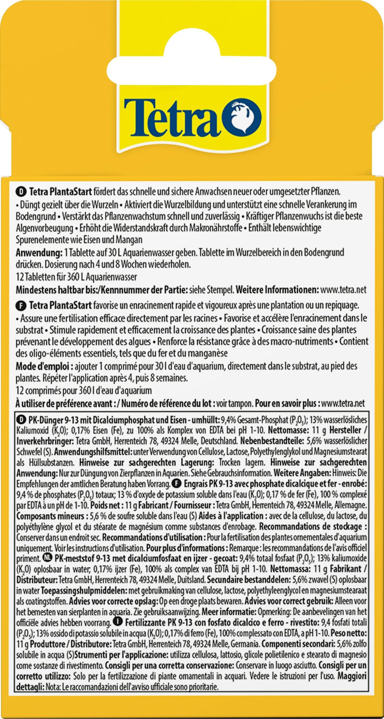 Tetra PlantaStart compresse di fertilizzante (per piante acquatiche in acquario, favorisce la formazione delle radici, ottima per piantine o reimpianti), 12 compresse