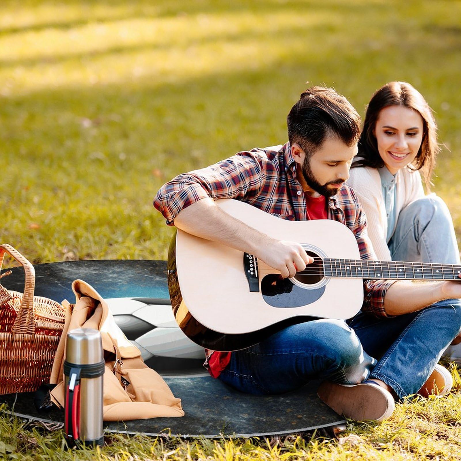 Coperte da picnic per sport da calcio, rotonde, pieghevoli, leggere, da spiaggia, impermeabili, coperta da esterno per primavera, estate, campeggio, parco, erba da viaggio