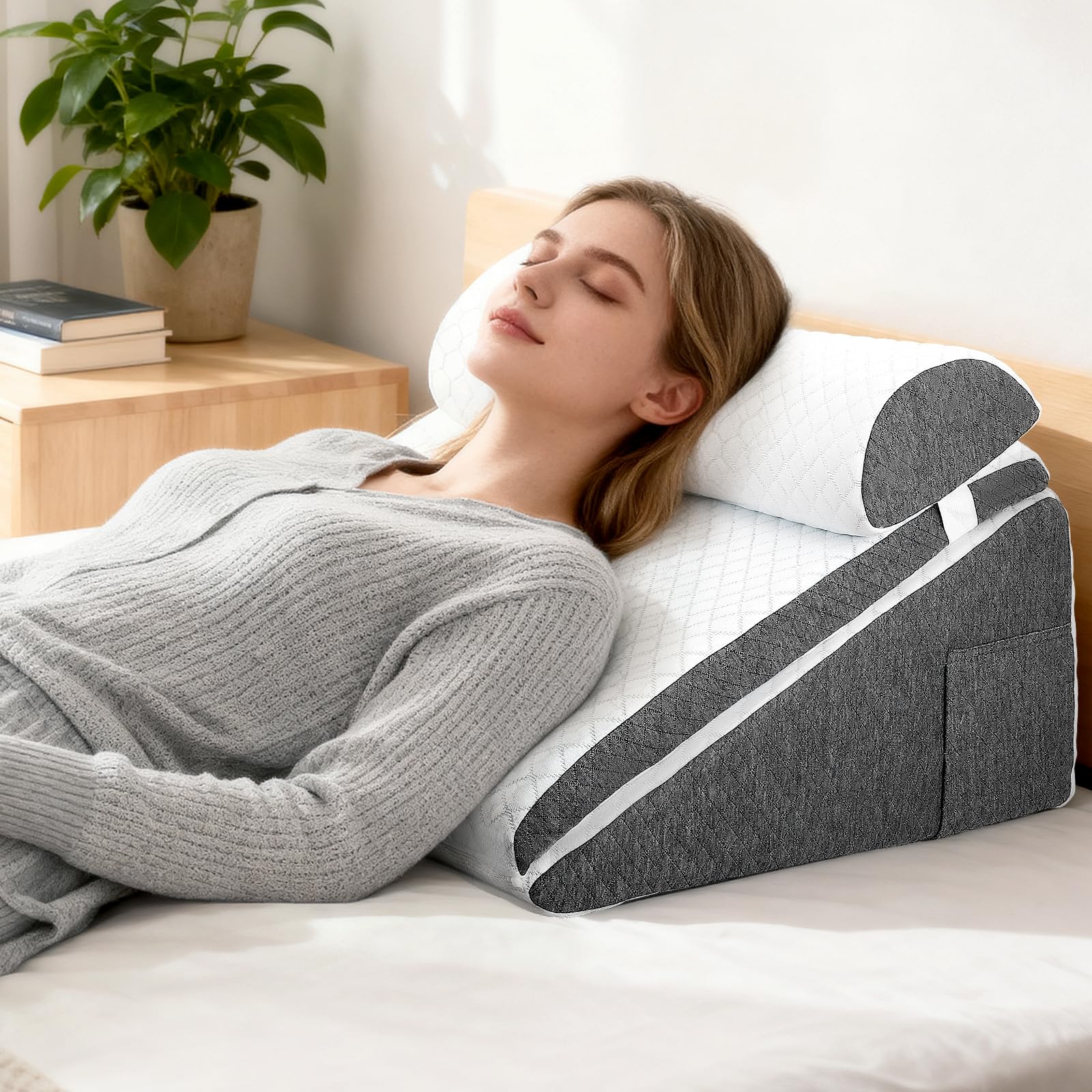 Verstellbares Keilkissen, Lesekissen für Bett und Sofa, Ergonomisches Rückenlehne Kopfkissen mit Memory-Schaum für Rückenunterstützung beim Entspannen, Spielen, Lesen oder Fernsehen