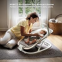 Vista 7 de 2-en-1 Mecedora y Silla para Bebés, Asiento Portátil para Bebés de 0 a 9 Meses, Silla de Balancín con 3 Posiciones Reclinables, Acentos de Madera