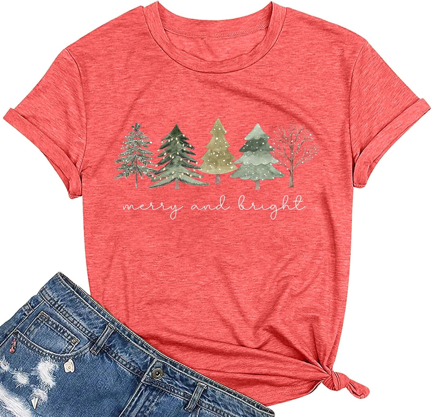Christmas Shirt for Women Short Sleeve Vacation Crewneck Graphic Tee Tops