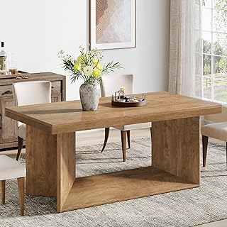 Tribesigns 63-Inch Dining Table for 4-6, Farmhouse Kitchen Table with Heavy Duty Pedestal, Rectangular Wooden Dinner Furniture for Home, Dining Room, Living Room, Brown