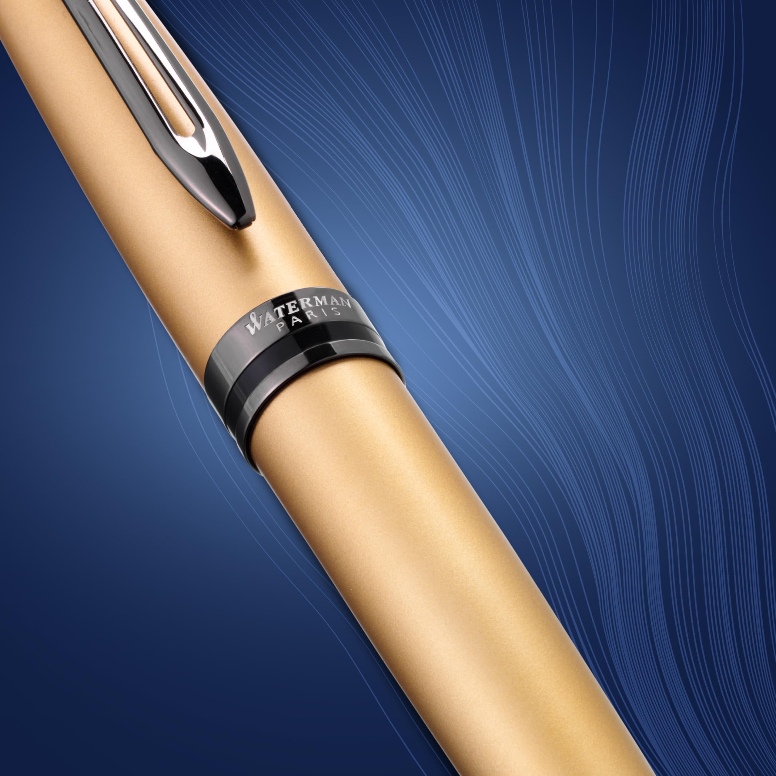 Waterman 2119259 Expert Rollerball | Goldfarbene Metallic-Lackierung mit Ruthenium-Zierteilen | Feine Spitze | Schwarze Tinte | In Geschenkbox