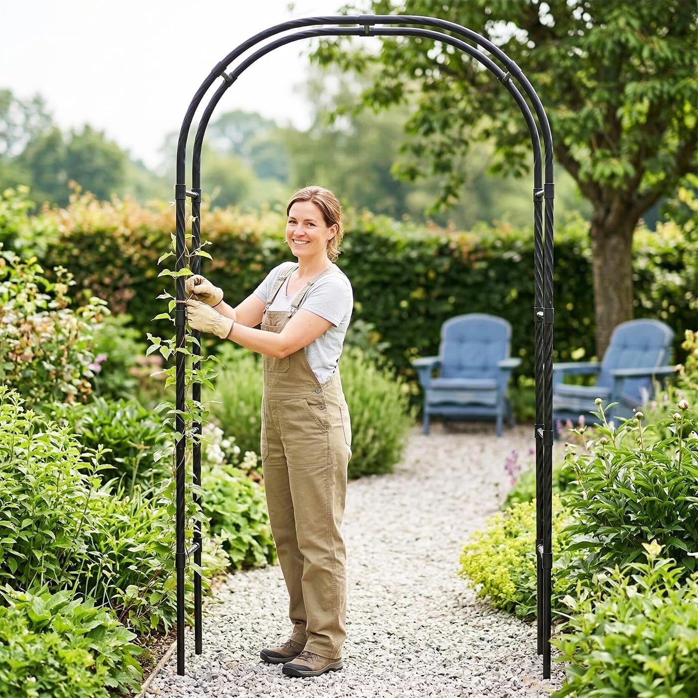 Garden Arbor Arch,Rustproof & Easy Assembly Metal Trellis,7.9 Feet H x4 Feet W,Metal+PE Coated Archway for Climbing Plants，Outdoor Rose Support, Wedding Decor, Bridal Party Decoration