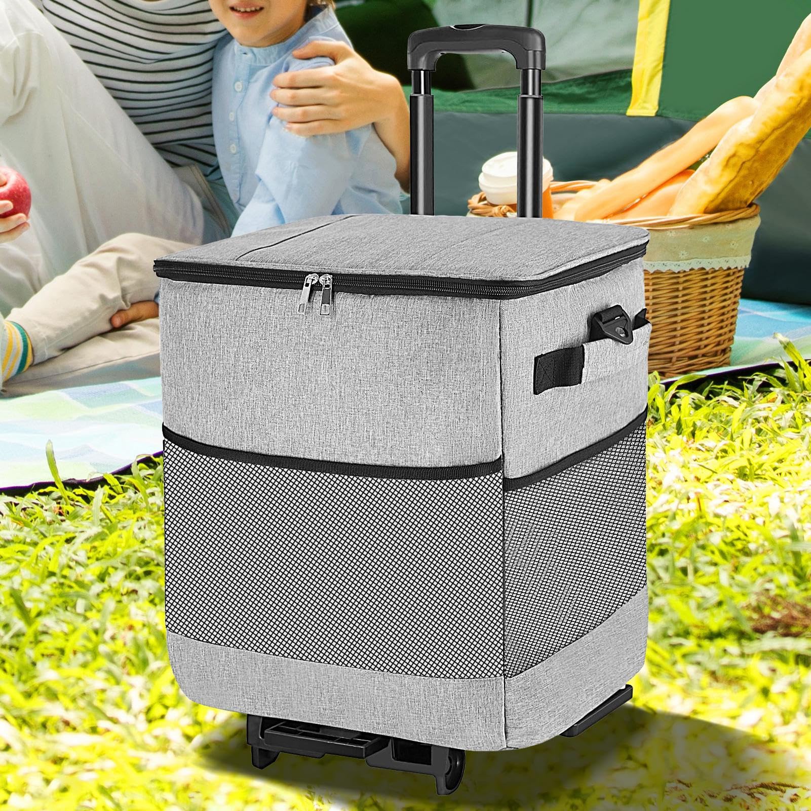 con Ruedas Impermeable Reutilizable | Enfriador de viaje plegable con ruedas para Aire Libre Camping Playa Pícnic Patio Viajes Viaje por Carretera Almuerzo