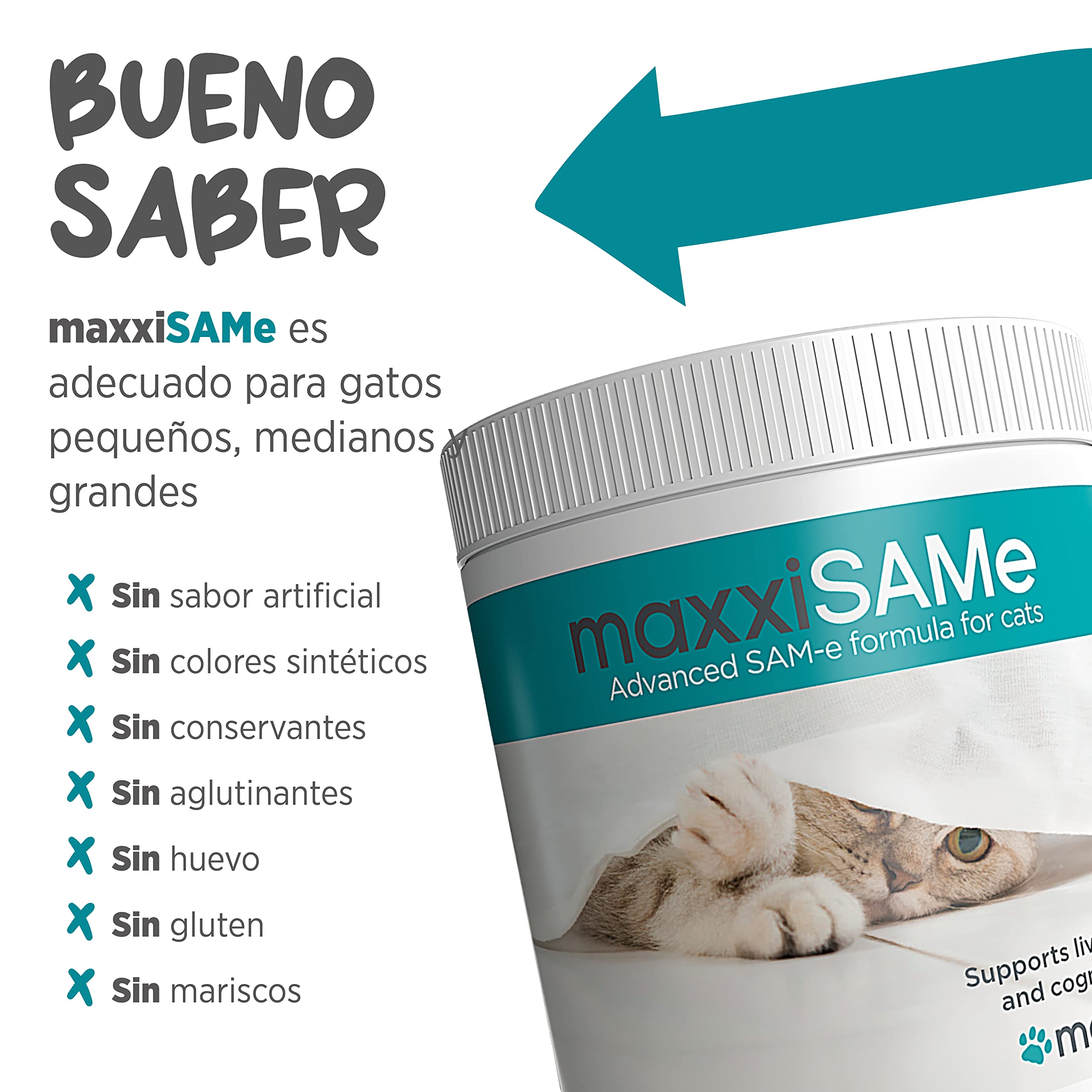 maxxipaws maxxiSAMe Suplemento en Polvo Avanzado de Sam-e – Apoyo para el Hígado, la Cognición y Las Articulaciones para Gatos, 90g