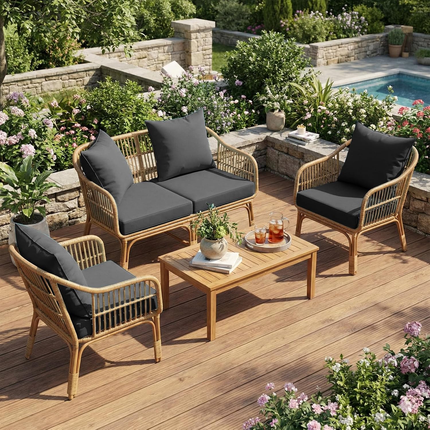 L’AGRATY Outdoor Chair Cushions for Patio Furniture?24" x 24" Deep Seat Cushions with Backrest for Couch Sofa Chair - Waterproof Fade-Resistant Patio Cushion (Set of 2,Grey) Grey 2