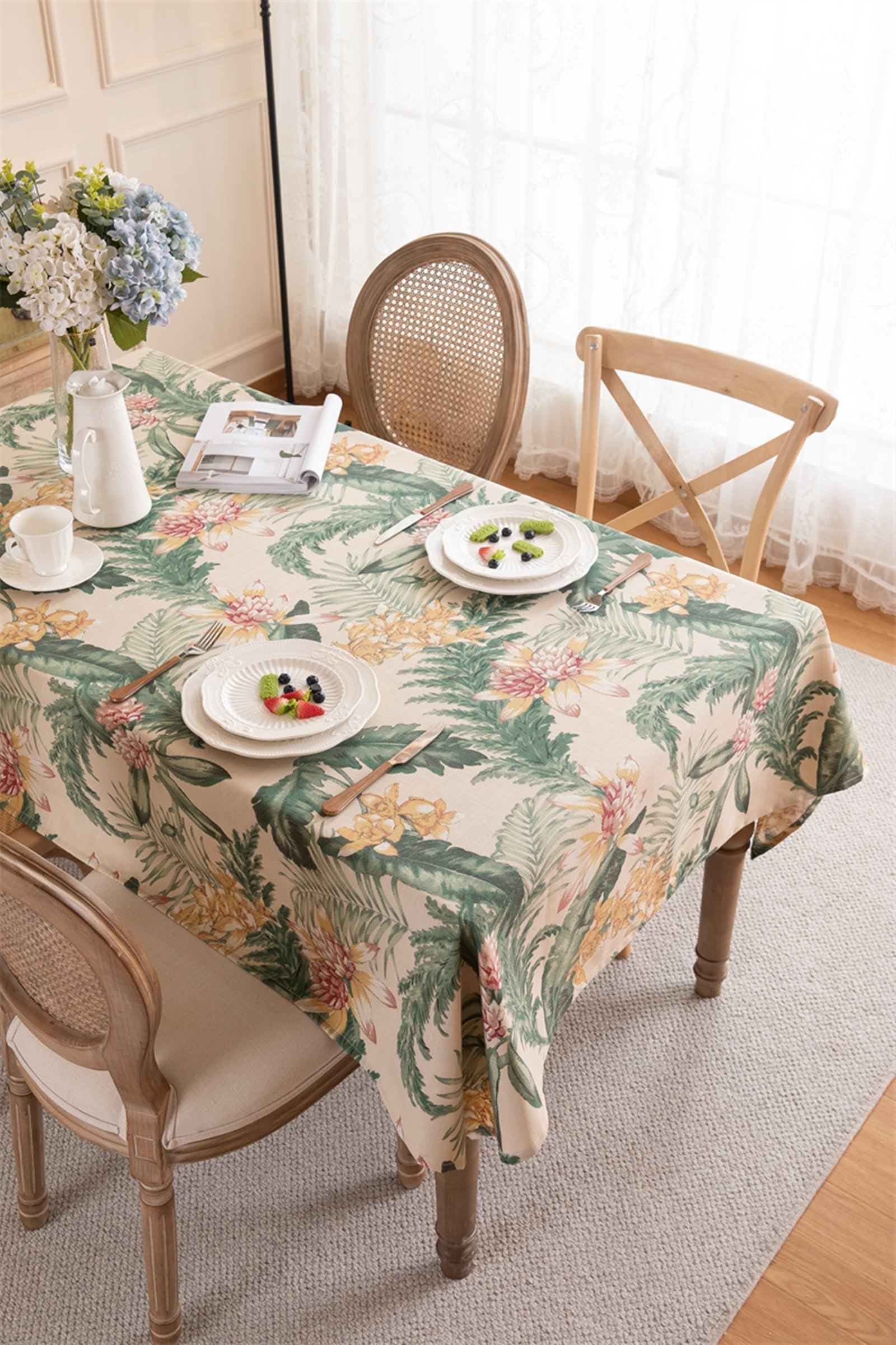 Tovaglia 90X90 Quadrata, Tovaglia Tavolo Salotto Colorato Poliestere Fiore Stampato Copritavolo per Soggiorno Cucina