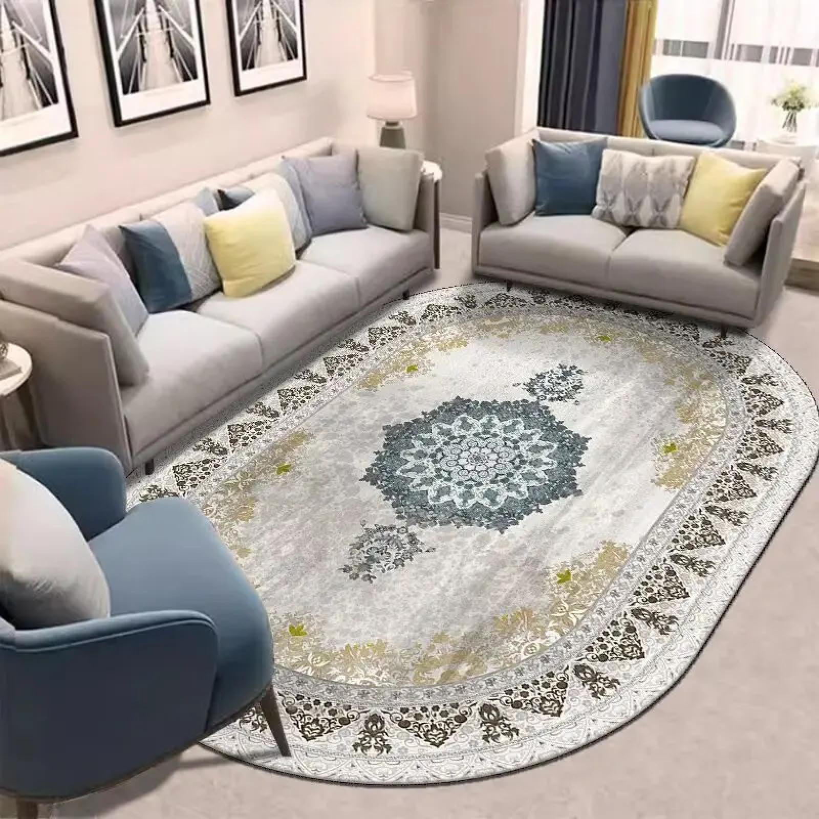 Tapis de salon ovale pour réchauffer un sol froid et relooker un canapé