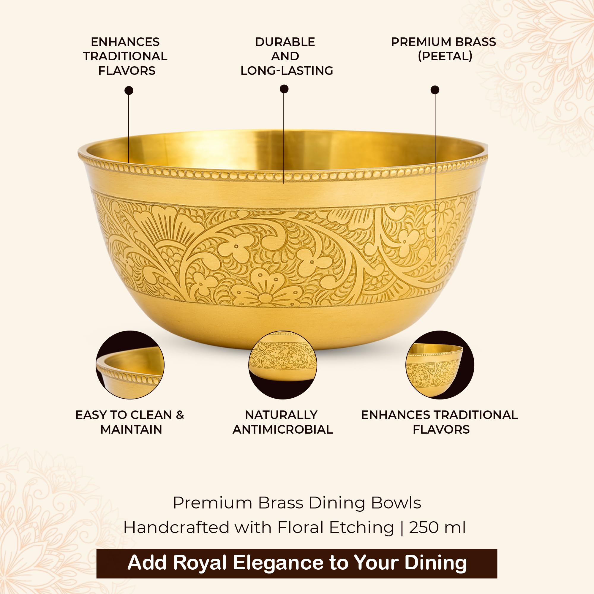 Brass Floral Bowl - Handcrafted Peetal ki Katori -2