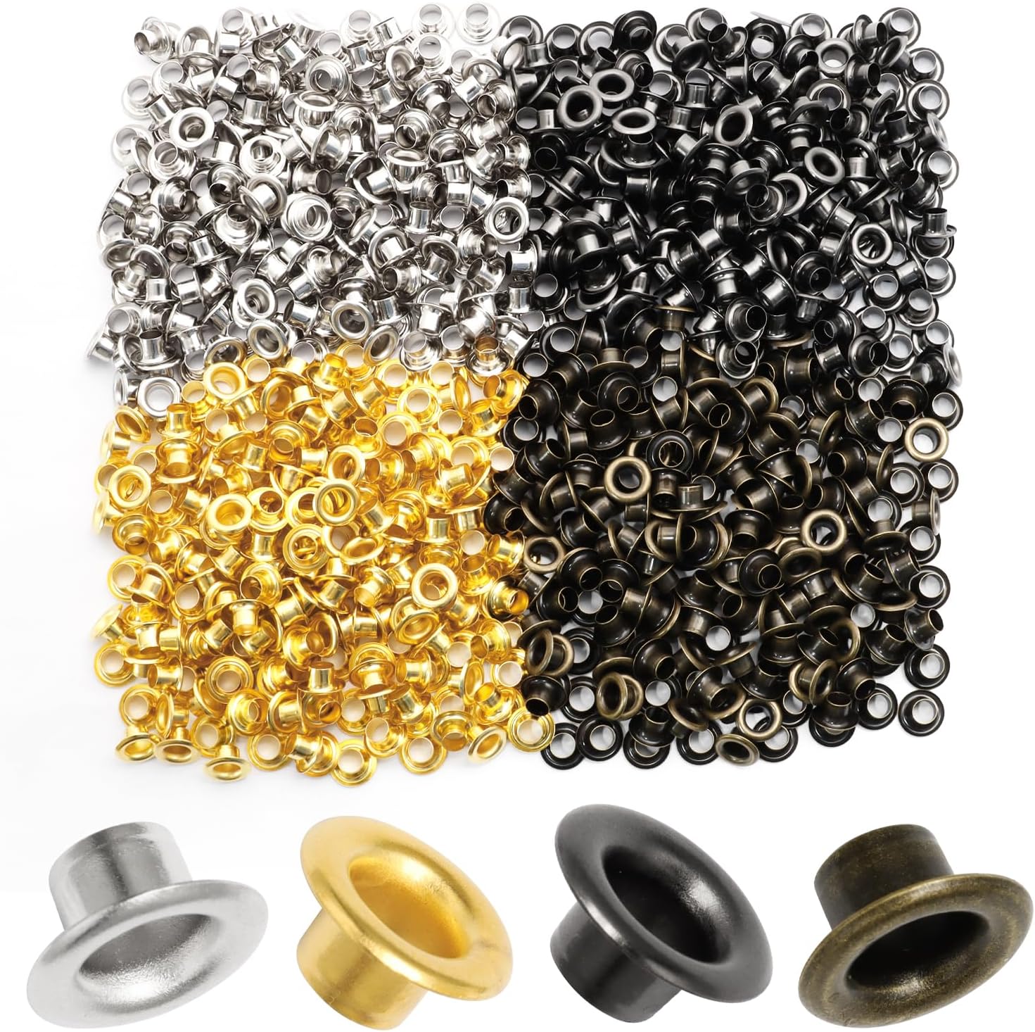 Litoexpe 5MM ID Grommets Eyelets, 800 Pieces Metal Grommet Kit Hole Self Backing Eyelet for Repairing Canvas, Clothes, Leather (4 Colors)