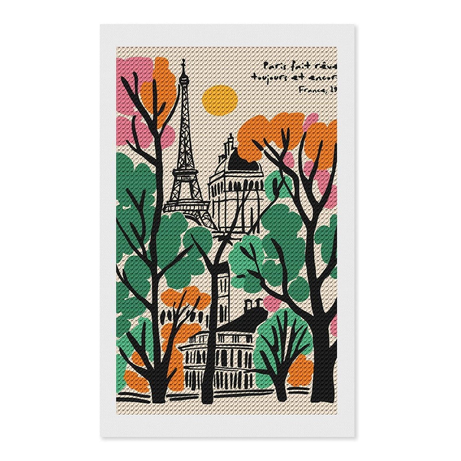 Junmoney Paris Cityscape with Eiffel Tower Diamond Painting Set 12"x20", Modern Decor, for Beginners, Printed Canvas, Thoughtful Handmade Gift, with Tool Kit