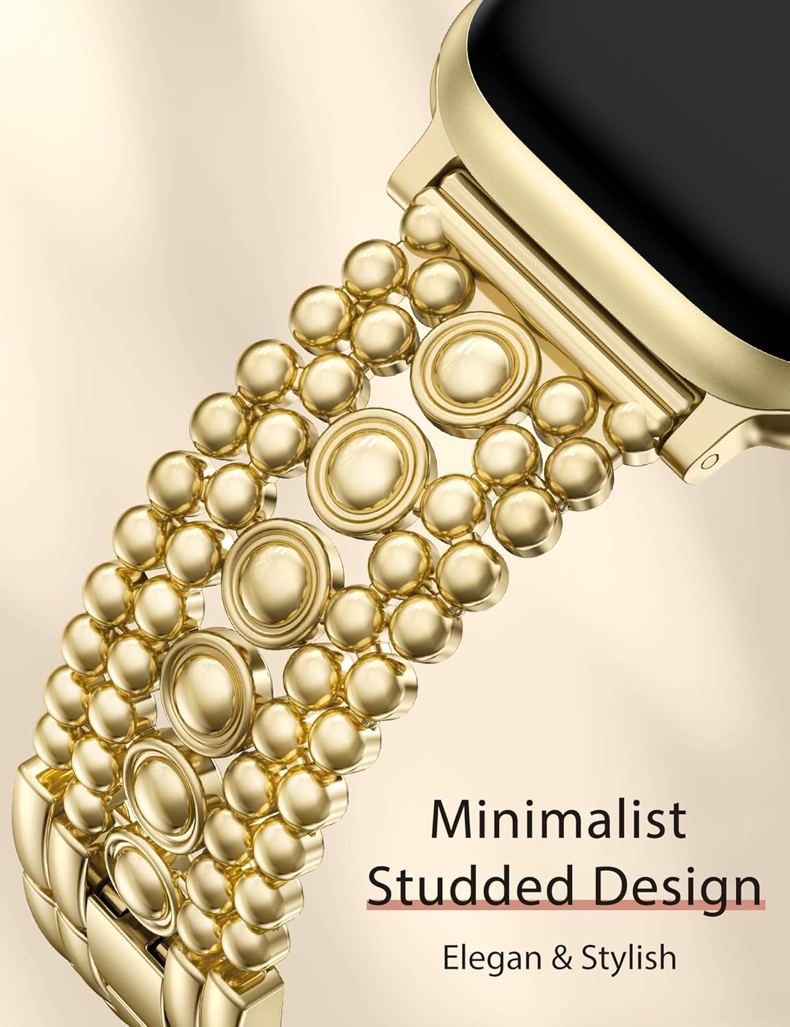 Minyee Compatible with Apple Watch Band 42/46/38/40/41/44/45/49mm Women, Dressy Pretty Stainless Steel Metal Strap Fancy Studded Designer Link Bracelet for iWatch Series 11 10 9 8 7 6 5 4 SE/Ultra 3 - Image 2