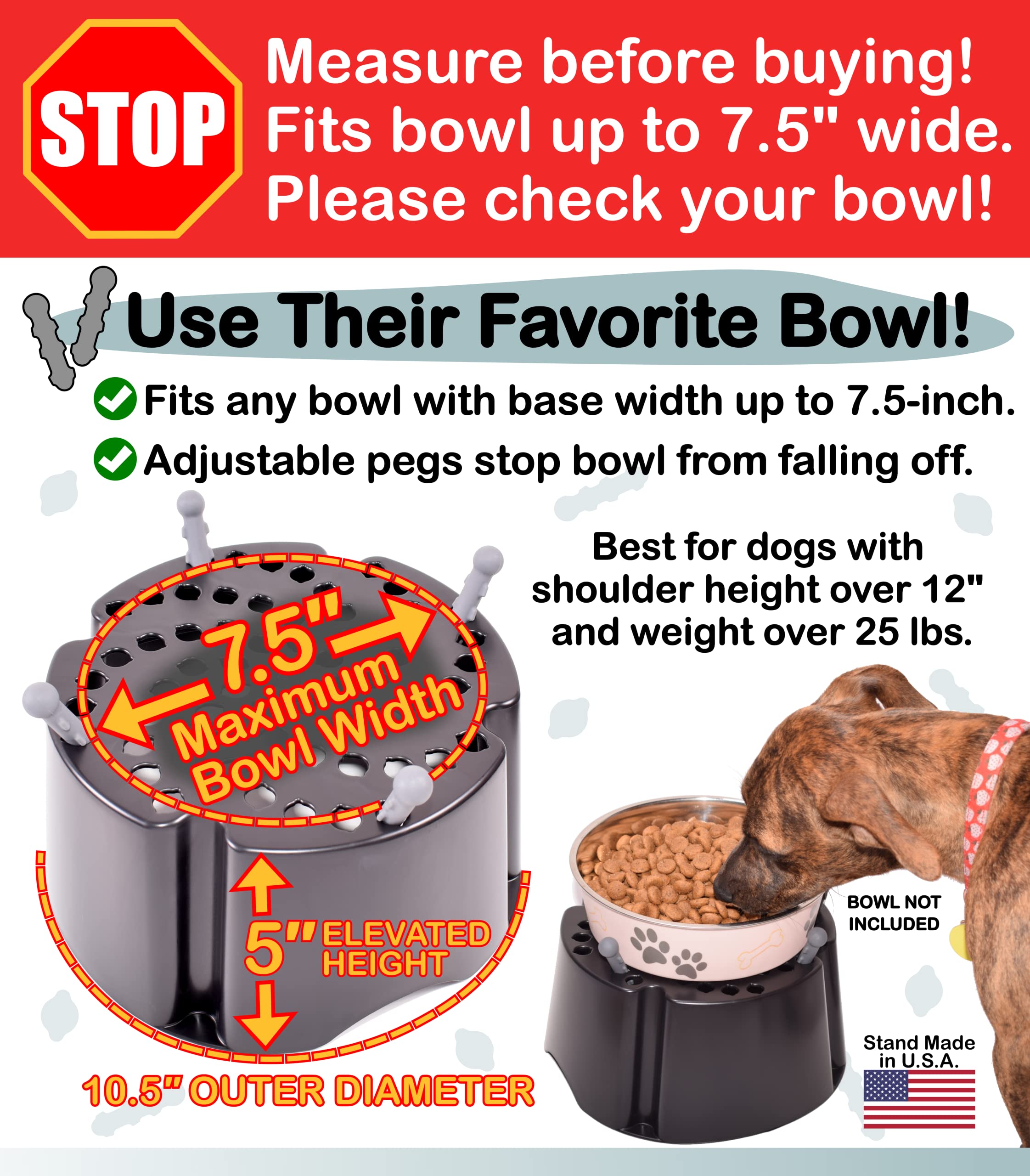 My Bowl Stand – podwyższony stojak na miskę dla psa, regulowany, podwyższony podajnik mieści prawie każdy rozmiar lub kształt miski do 19 cm, poprawia postawę i zmniejsza obciążenie stawów