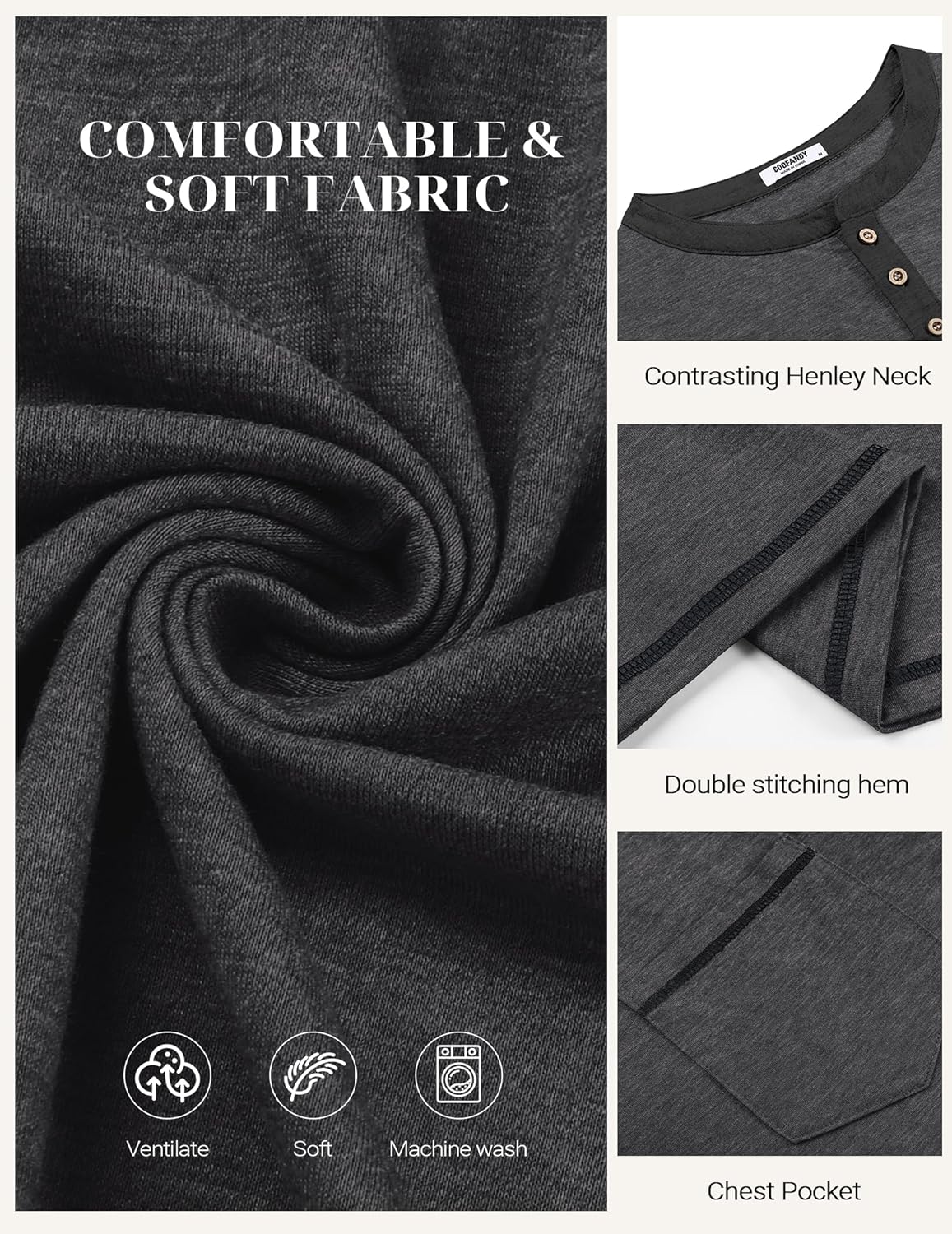 COOFANDY Mens Henley Shirts Short Sleeve Casual Button T-Shirts Basic Tee Shirts Summer Vintage T Shirts with Pocket - Image 5