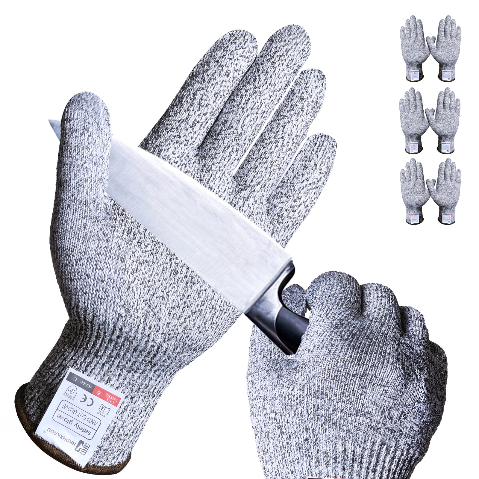 Cut Resistant Gloves 3 Pairs Level 5 Cut Resistant Gloves, Safe Kitchen Cutting Gloves for Chef Mandolin Knife Butcher Meat