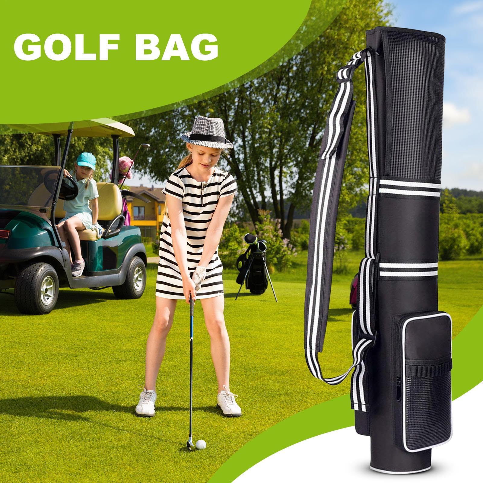 Borsa da golf leggera, impermeabile, pieghevole, leggera, organizer per 3-9 bastoncini, per asciugamani, adolescenti, adulti, principianti, tornei, carrelli, aeroplani