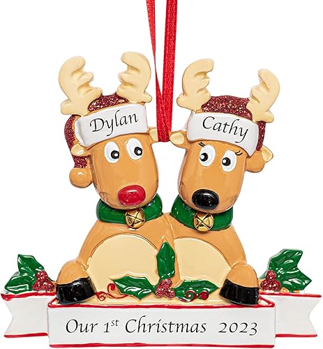Miniatura 1 de Adorno personalizado de nuestra primera Navidad juntos 2023  Pareja romántica personalizada de renos con bufandas para el árbol de Navidad  Regalo