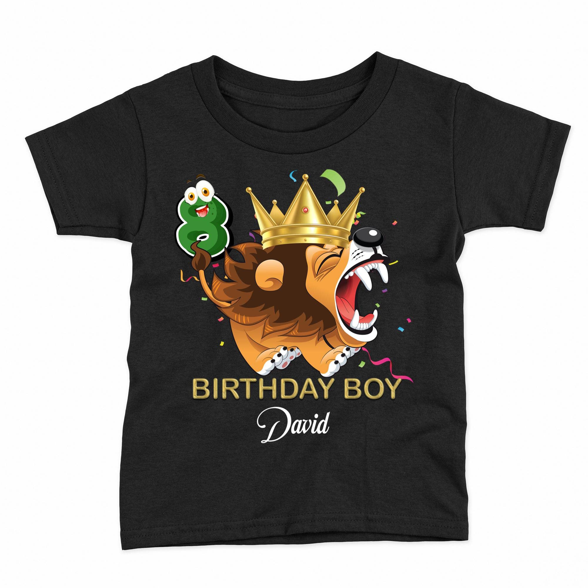 Funny Birthday Gift Shirt Lion, Little Lion Happy 8th Birthday Shirt for Boys, Lion Birthday Shirt 8th Birthday Shirt Girls - Animal Lion with Crown 8 Year Old Birthday Shirt for Kid Boy Girl