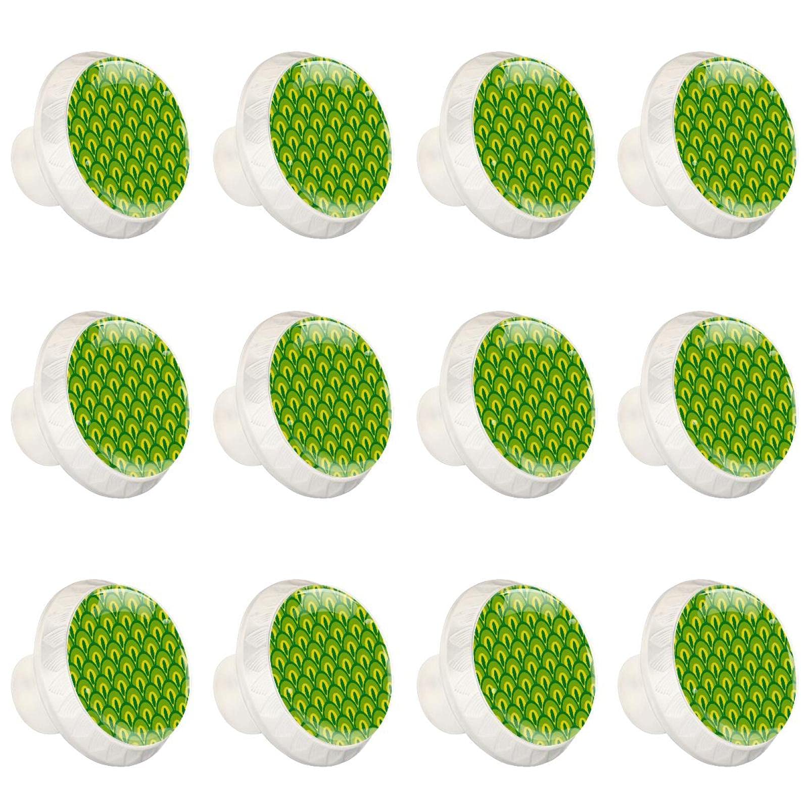Boutons d'armoires de cuisine haut de gamme ronds motif paon vert x12
