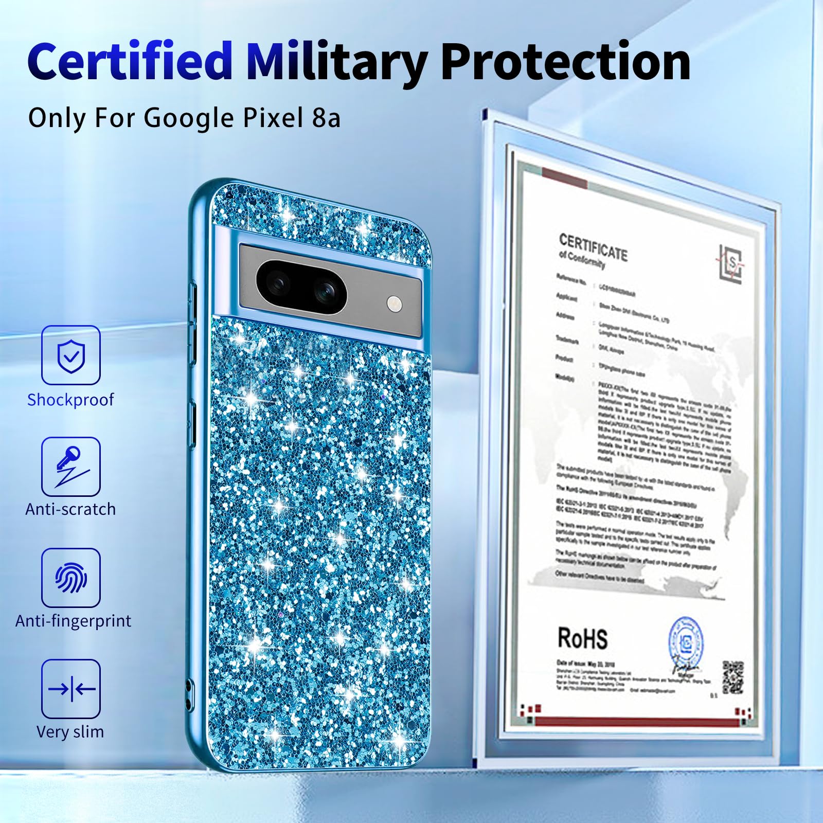 For Google Pixel 8a Case With Ring Holder, For Google Pixel 8a Glitter - View #2