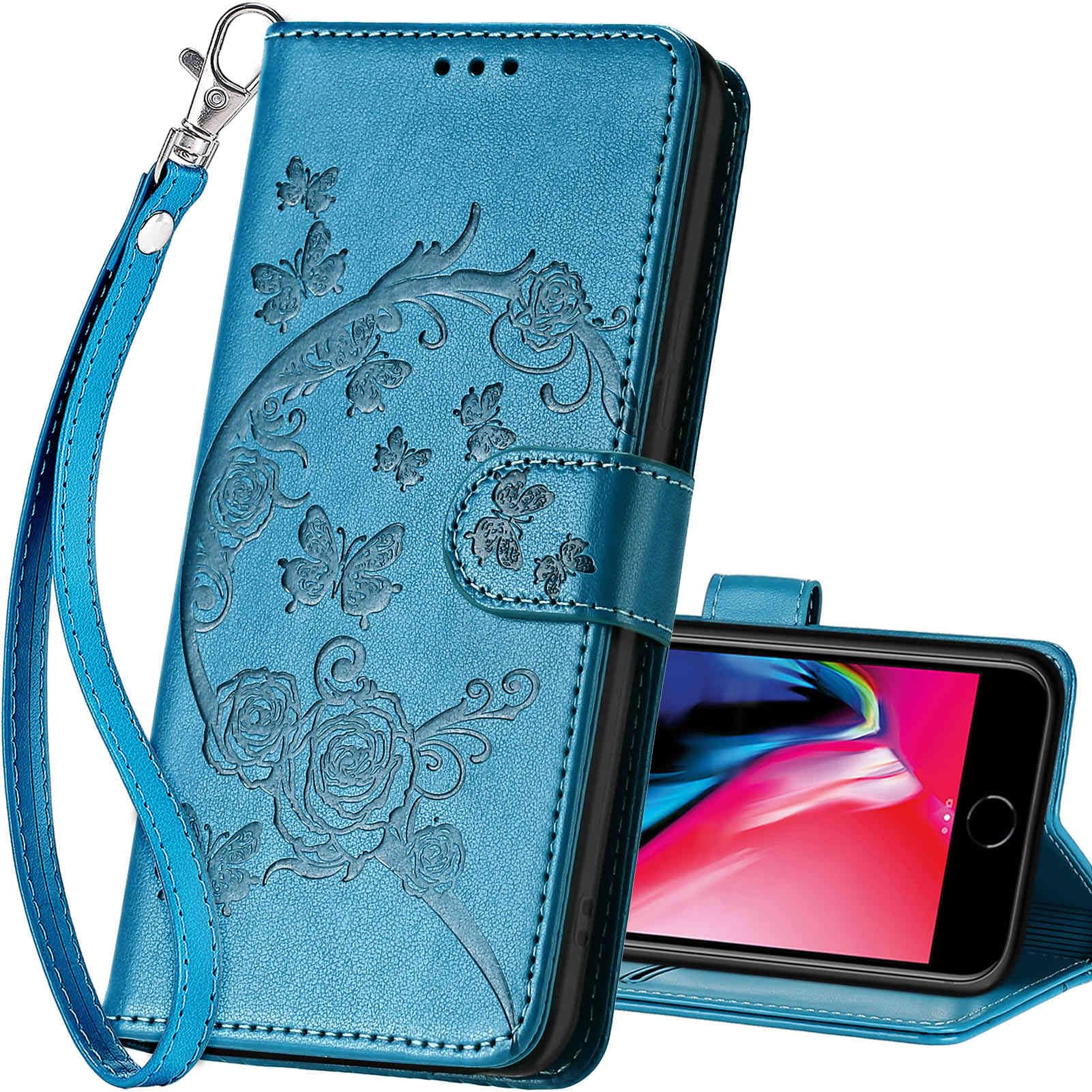 SASYMALY for iPhone SE 2022/SE 2020/iPhone 8/7 Wallet case, Flip Folio Cover with Stand Feature for Women Men, PU Leather Phone Case Fit for iPhone 8/