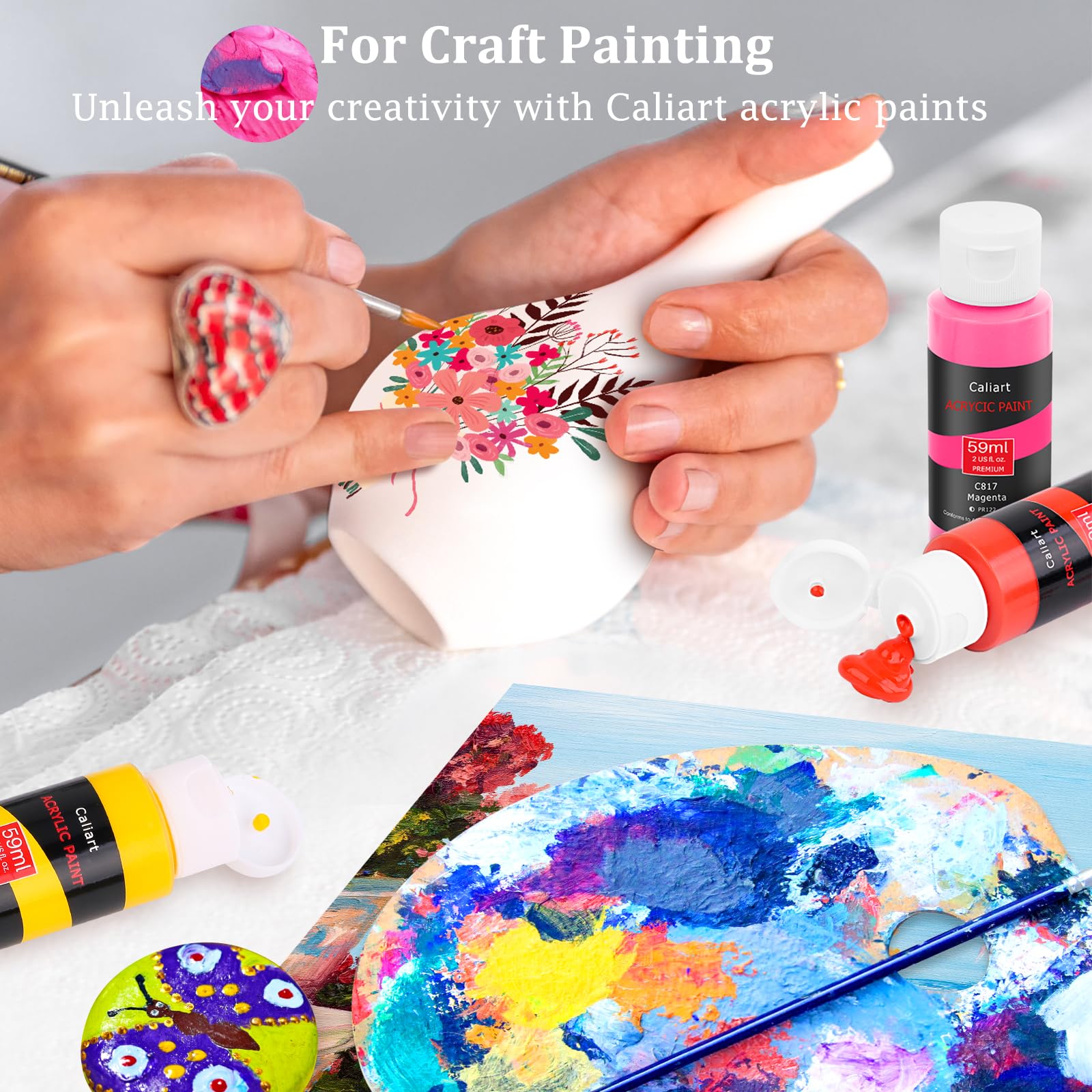 Caliart Acrylfarben-Set mit 12 Pinseln, 36 Farben (59 ml), Kunsthandwerk Farben, Geschenke für Künstler, Kinder, Anfänger und Maler, Halloween-Kürbis-Leinwand, Keramik, Steinmalerei-Set, Kunstbedarf