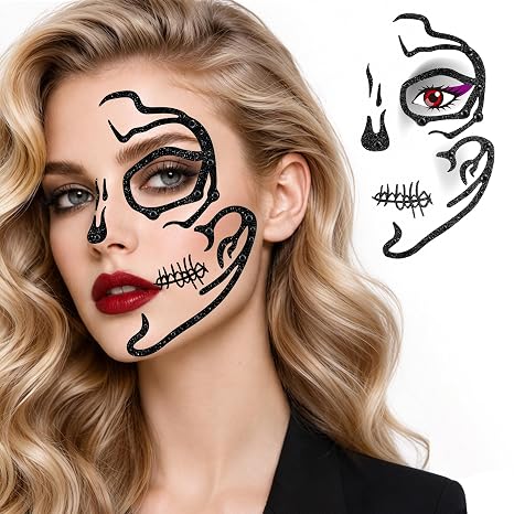 Parma77 Skeleton Face Tattoo Sticker for Women, Skeleton Makeup Accessories
