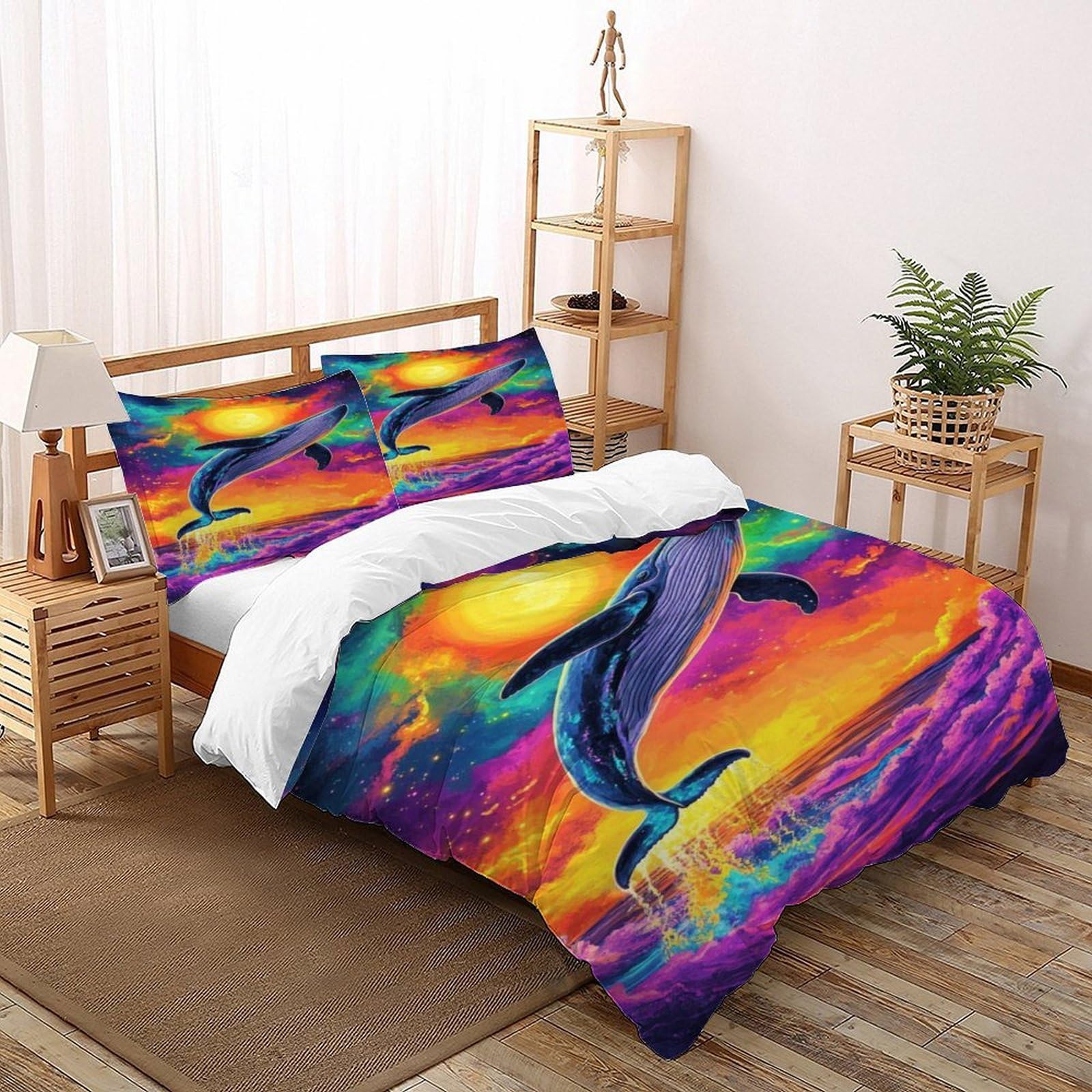 Housse de couette baleine anti-plis parure de lit microfibre pour nuits fraîches