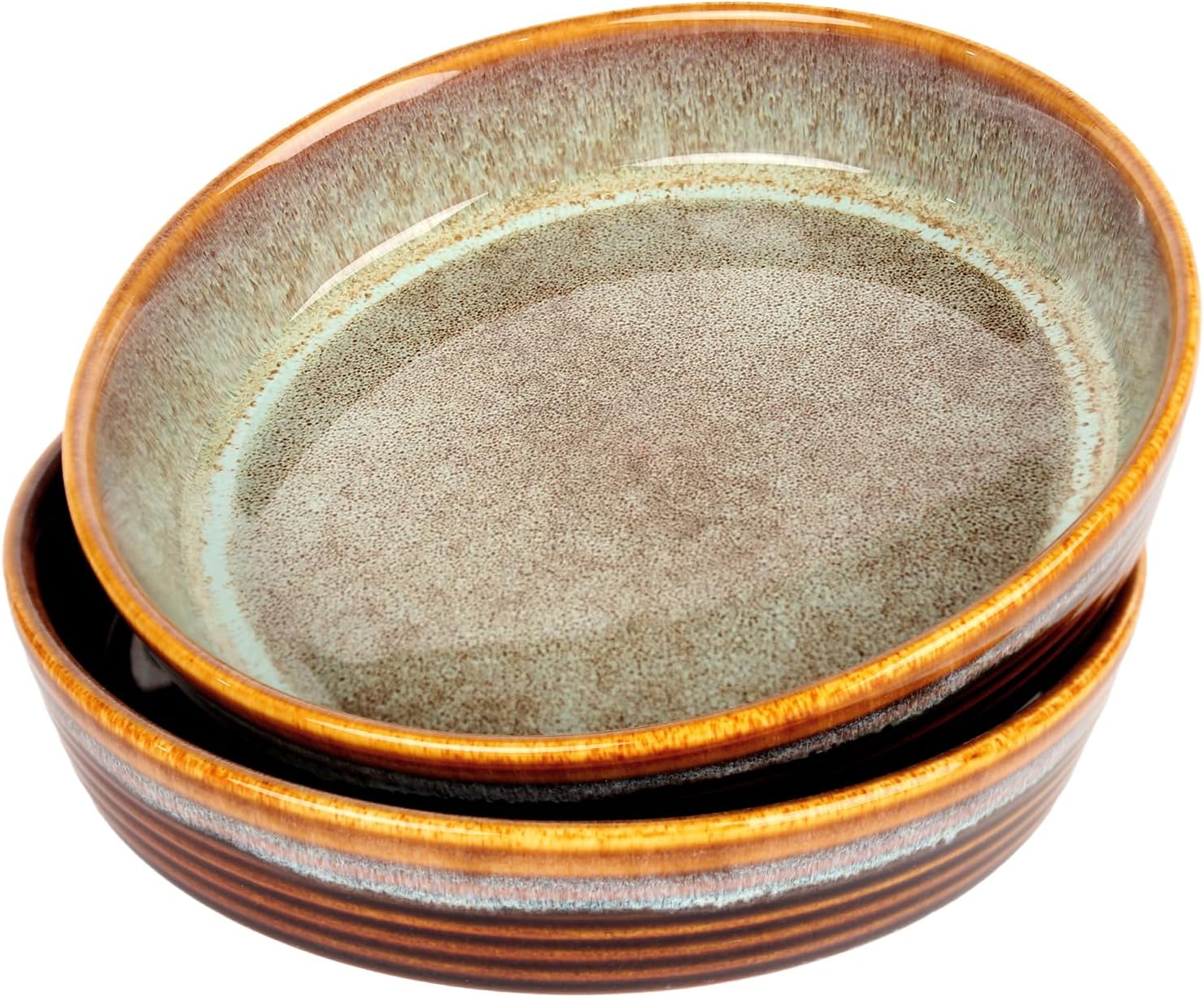 Large Quiche Tart Pans Pan, 17 oz Ceramic Au gratin pans, Fluted Ruffled Edge for Quiche Baking Dish/Pie Pan - Microwave Freezer Dishwasher Oven safe - Great Gift for Bakers 8 Inch