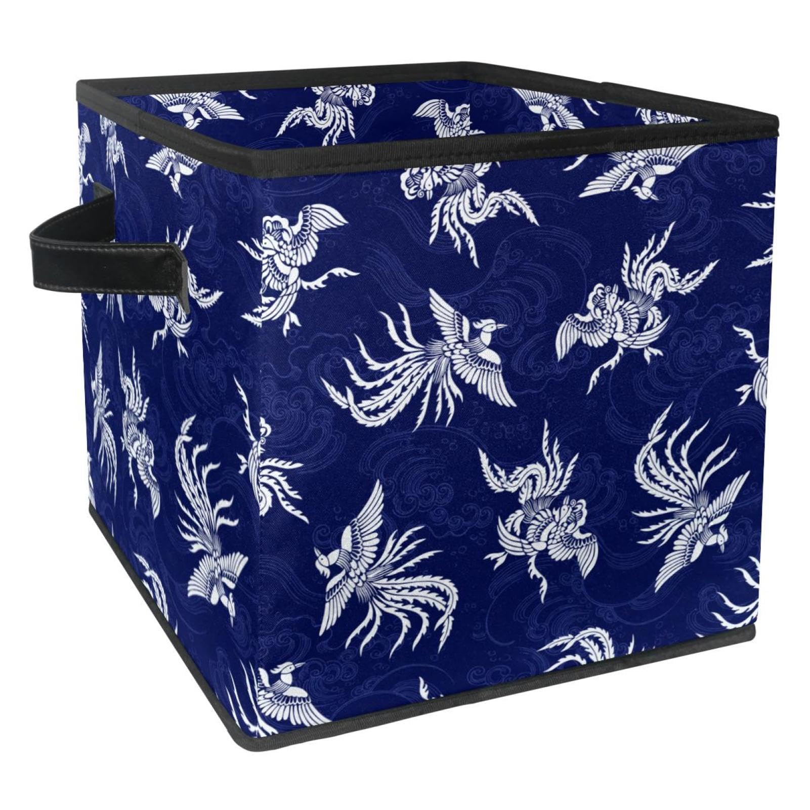 Boîte de rangement pliable en tissu cube bleu Phénix oriental pour placard