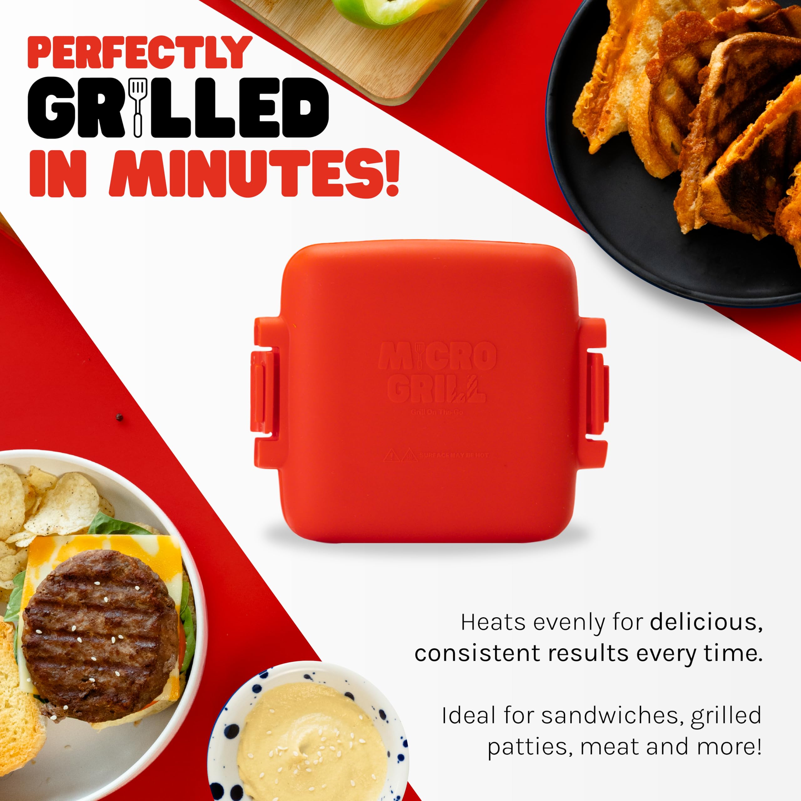 | Sandwichera para microondas - Sandwichera de queso a la parrilla - Munchy - Toastie Maker- Prensa Panini - Para viajes y dormitorios escolares (rojo) 2