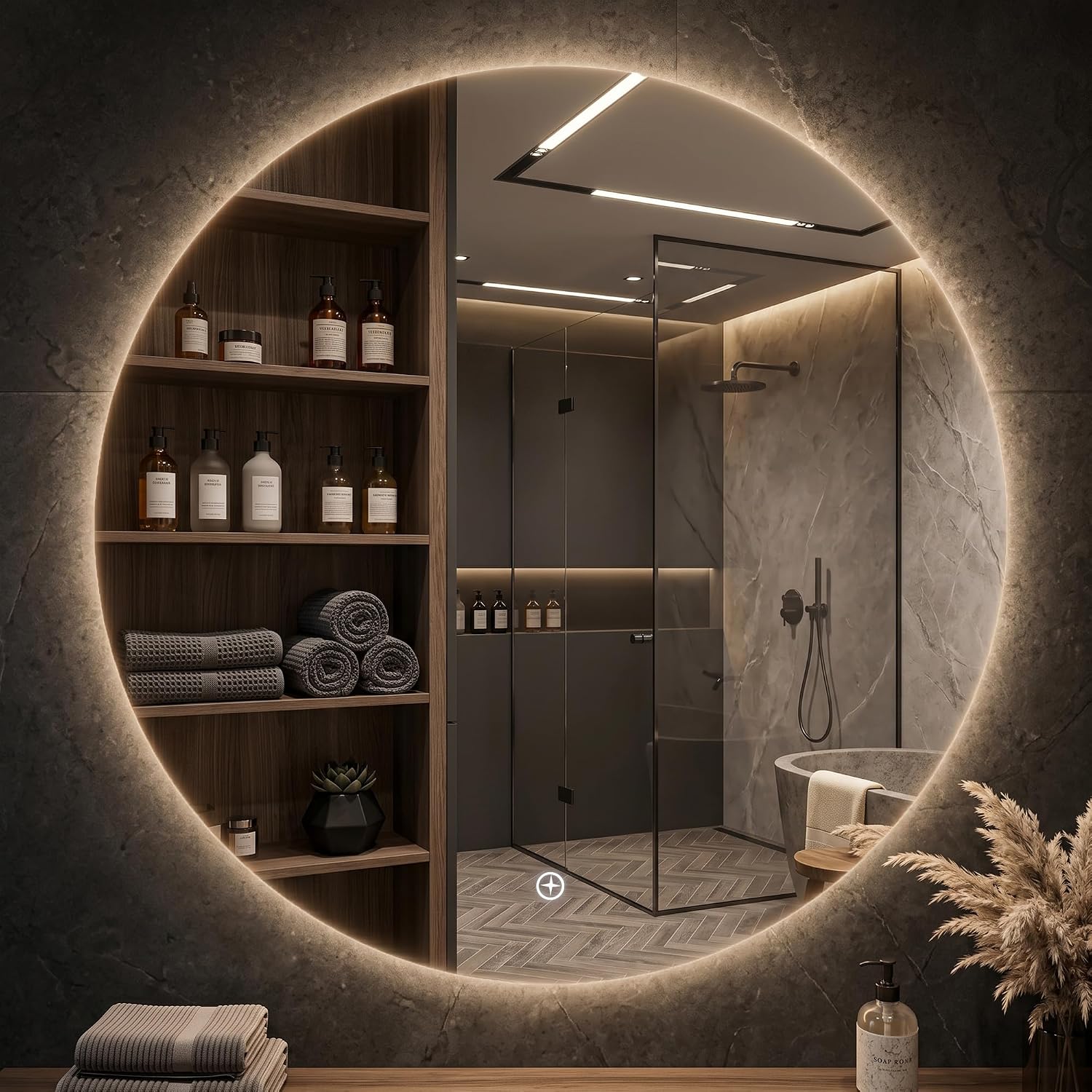 Bathroom Mirror with LED Lights – Dimmable Light Up Vanity Mirror with Anti-Fog, Touch Sensor, 3 Colour Temperatures, Make Up & Shaving Mirror – IP44 Water Resistant (Clear View Round)
