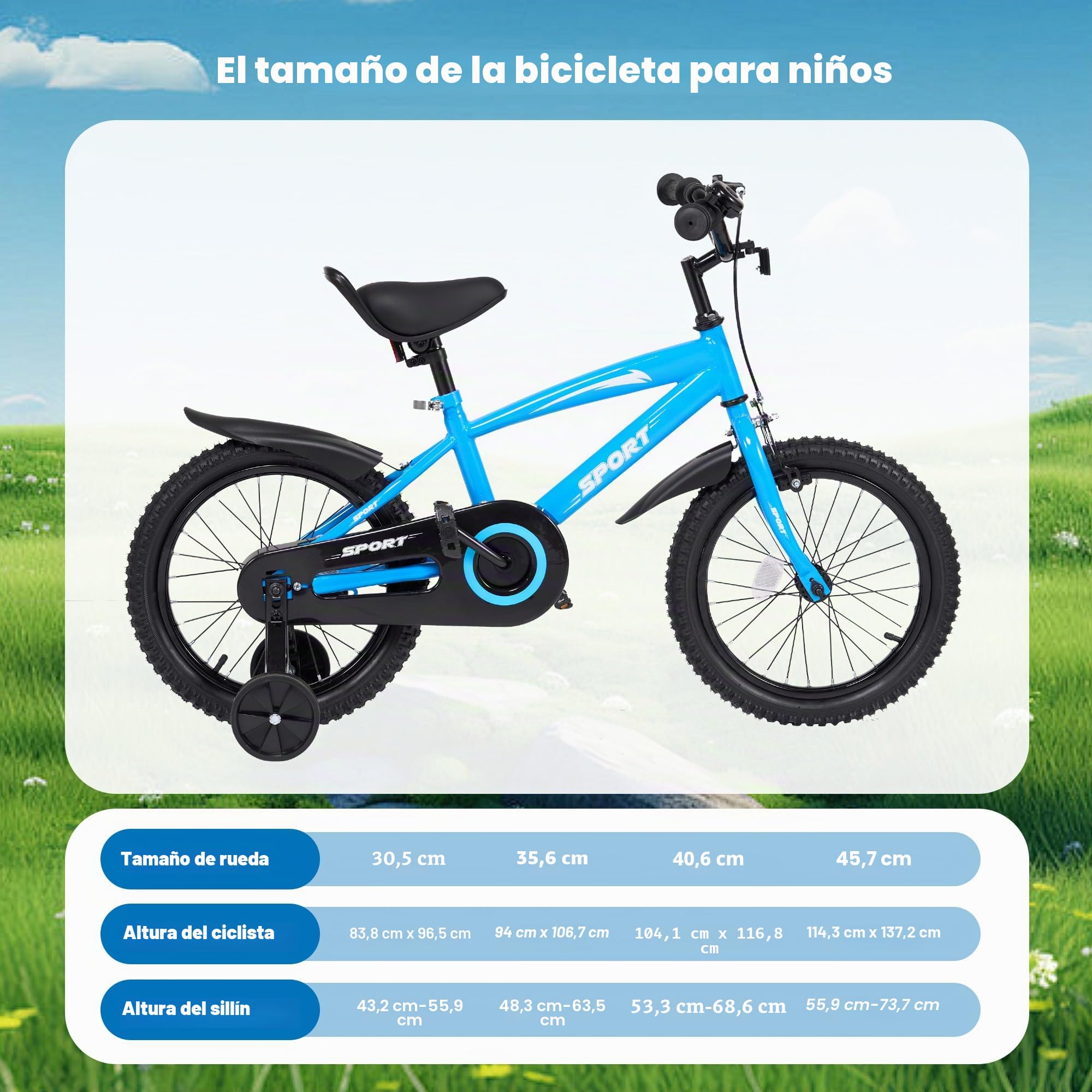 BODIOO Bicicleta infantil de 14 pulgadas, bicicleta para niños y niñas con ruedas estabilizadoras, marco estable, asiento ajustable, freno de mano y freno de contrapedal, adecuado para ciclistas de 94