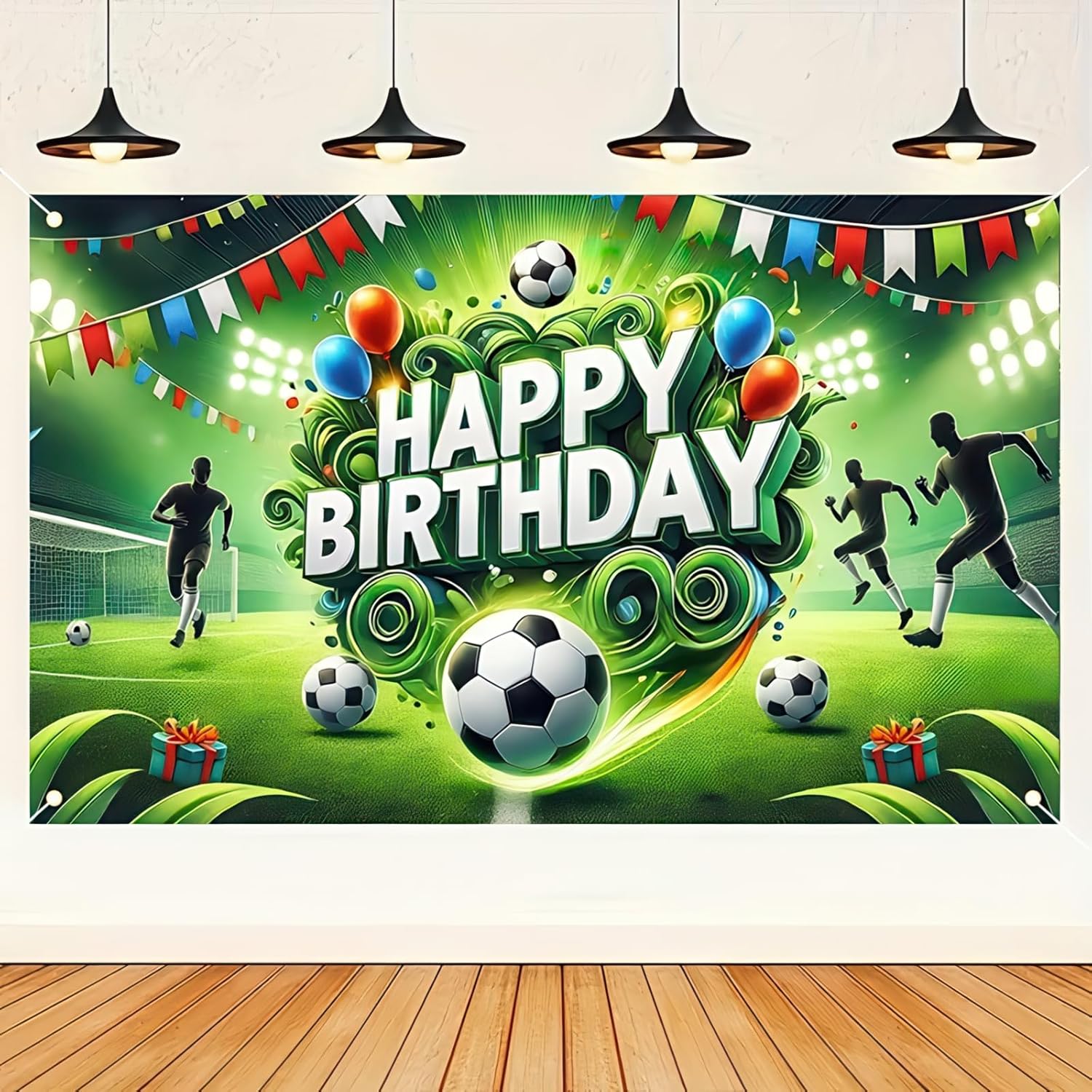 Football Birthday Party Backdrop Decoration - Green Polyester Banner, 70 x 43 Inch, Perfect for Boys' Soccer-Themed Birthdays - Image 3