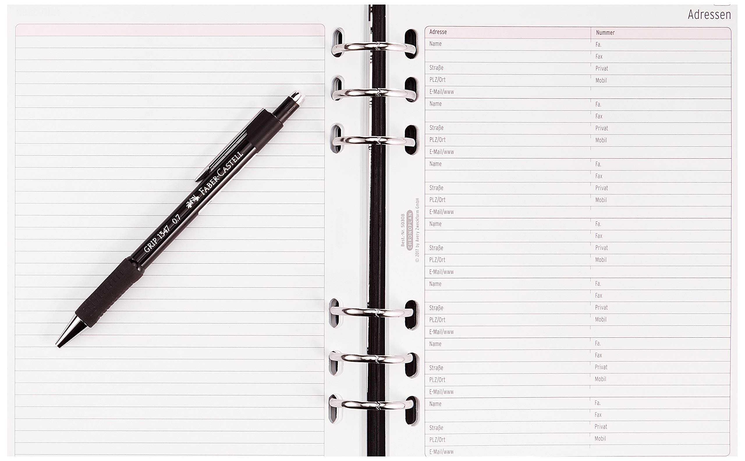 Chronoplan 50173 nachfüllbarer Terminplaner / Organizer / Terminkalender Mappe aus Premium Vollrindleder (Format A5 (220 x 275 mm) mit Reißverschluss, Ringbuch, ohne Kalendarium) schwarz