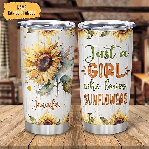 Miniatura 2 de Hyturtle Regalos personalizados para los amantes del girasol, cumpleaños o Navidad, vaso de acero inoxidable con nombre personalizado de 20 onzas