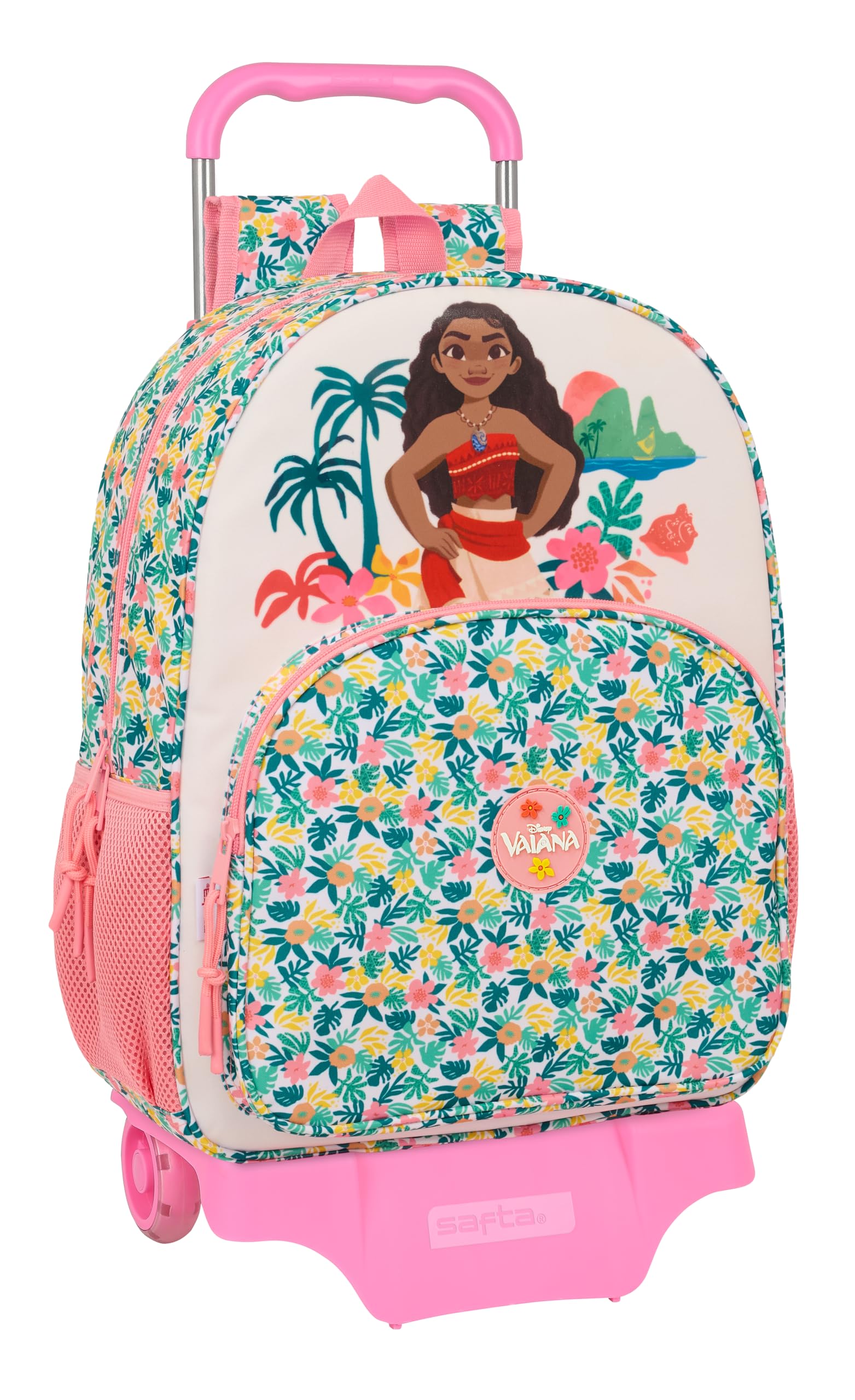 VAIANA - Mochila Escolar Grande con Carro, Mochila Niño, Mochila Infantil, Adaptable a Carro, Ideal para Niños en Edad Escolar, Cómoda y Versátil, Calidad y Resistencia, 33x15x42 cm