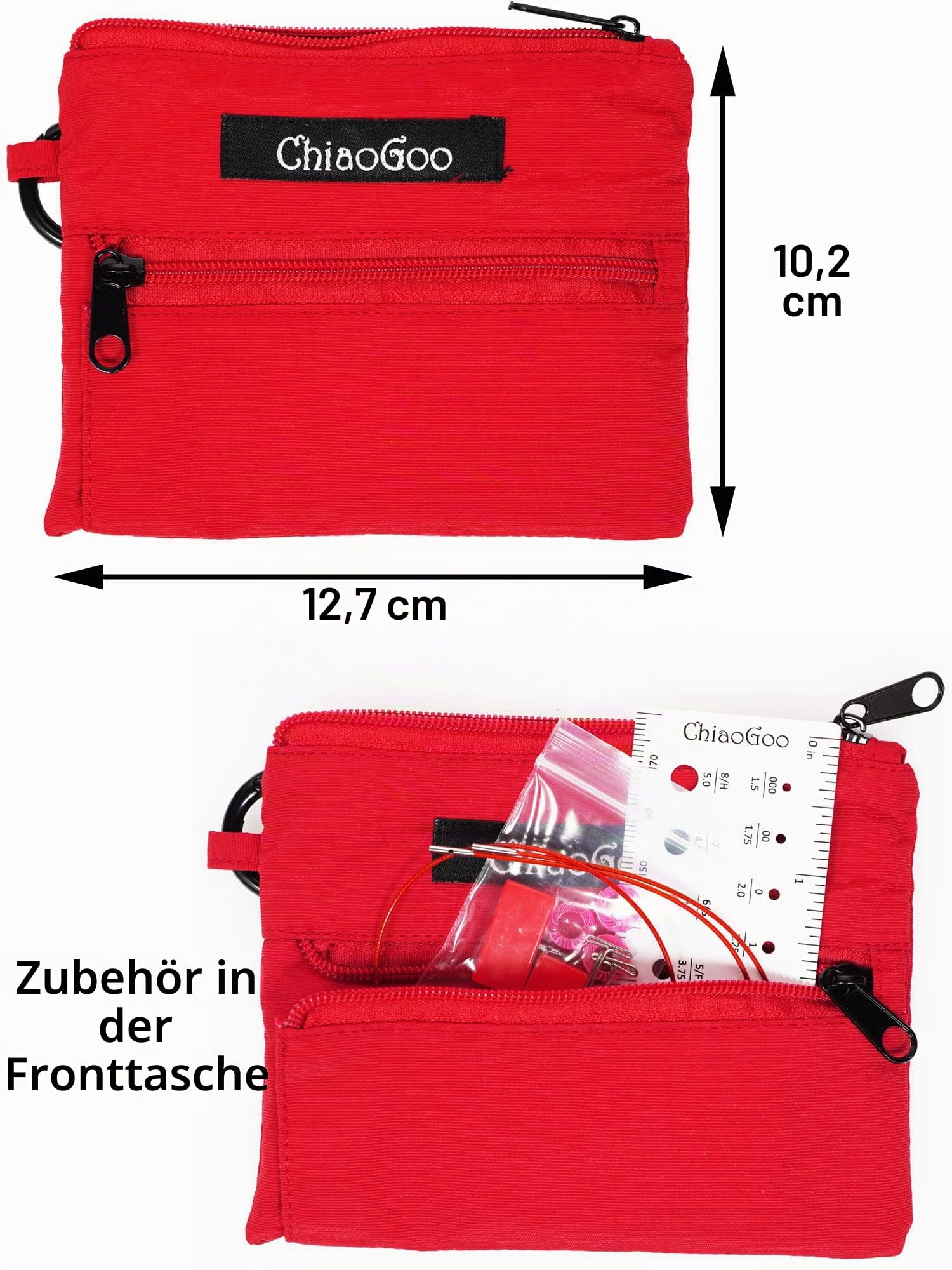 ChiaoGoo 7230-M Stricknadeln, bare Shorties, rote Spitze, 5,1 cm und 7,6 cm, kleine Nadeln, Set mit 1 Artsiga Crafts Project Bag