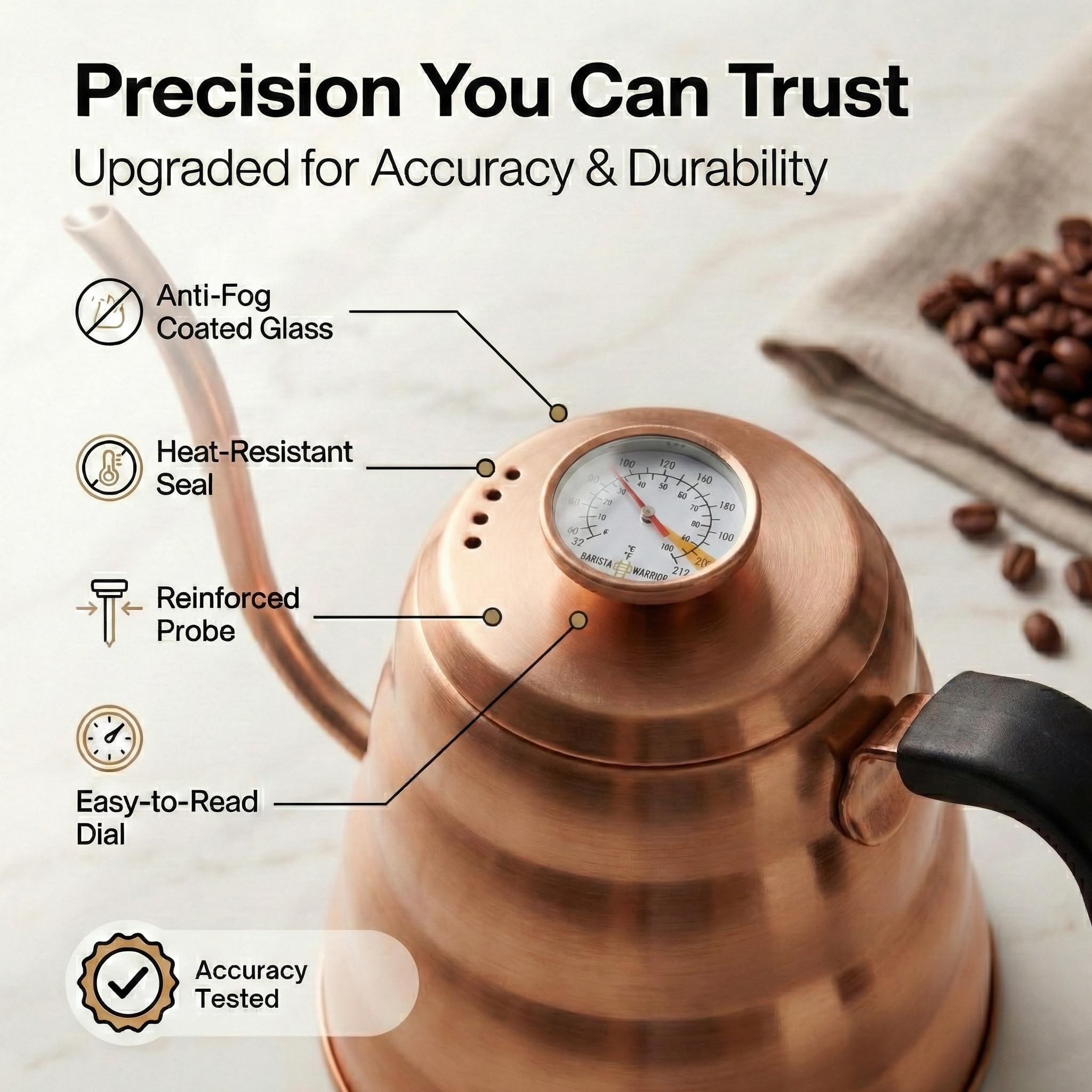 Copper Kettle with Thermometer - Perfect Brew -7 Copper Kettle with Thermometer - Perfect Brew -7